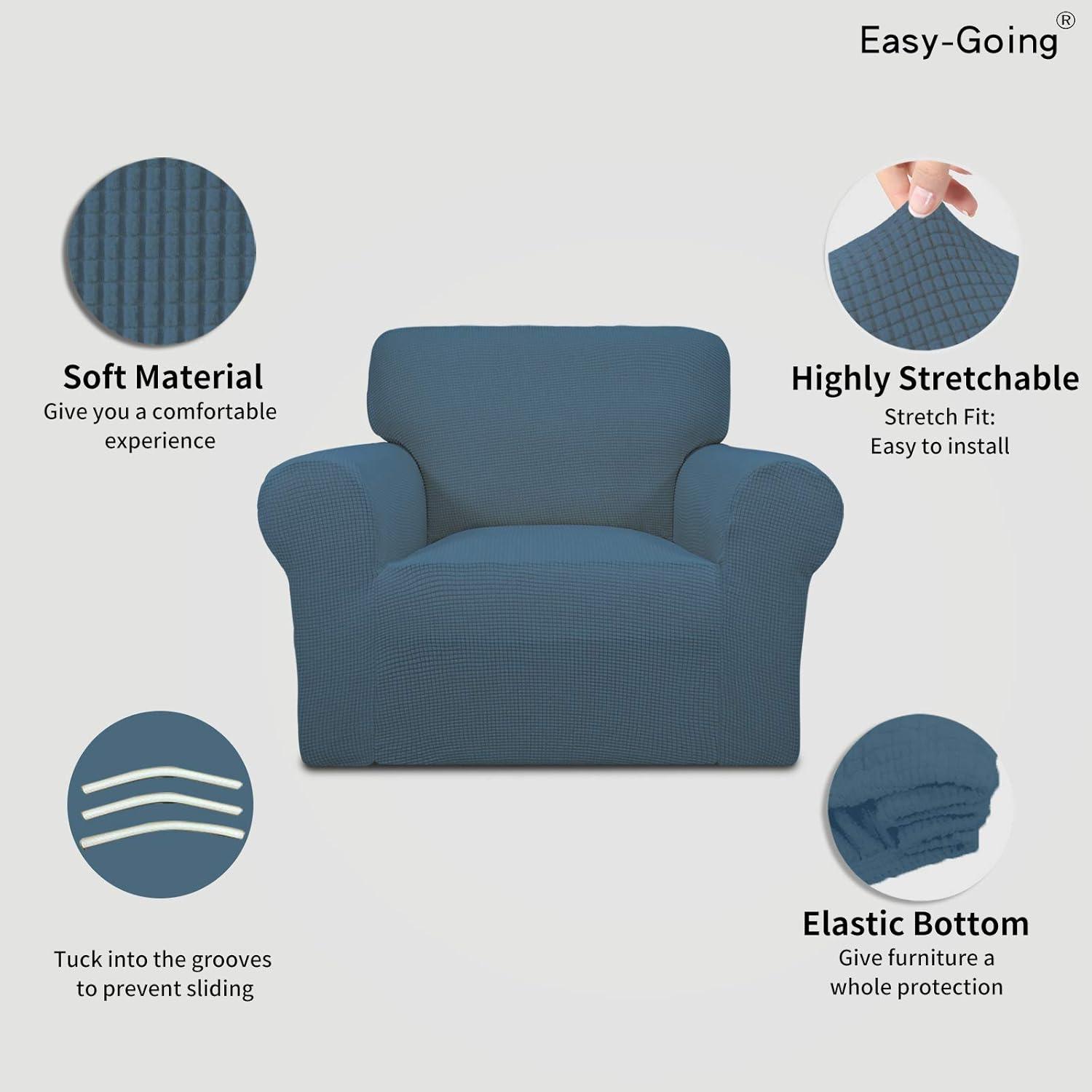 image:imageEasyGoing Stretch Sofa Slipcover 1Piece Sofa Cover Furniture Protector Couch Soft with Elastic Bottom for Kids Polyester Spandex Jacquard Fabric Small Checks Sofa Dark GrayBluestone