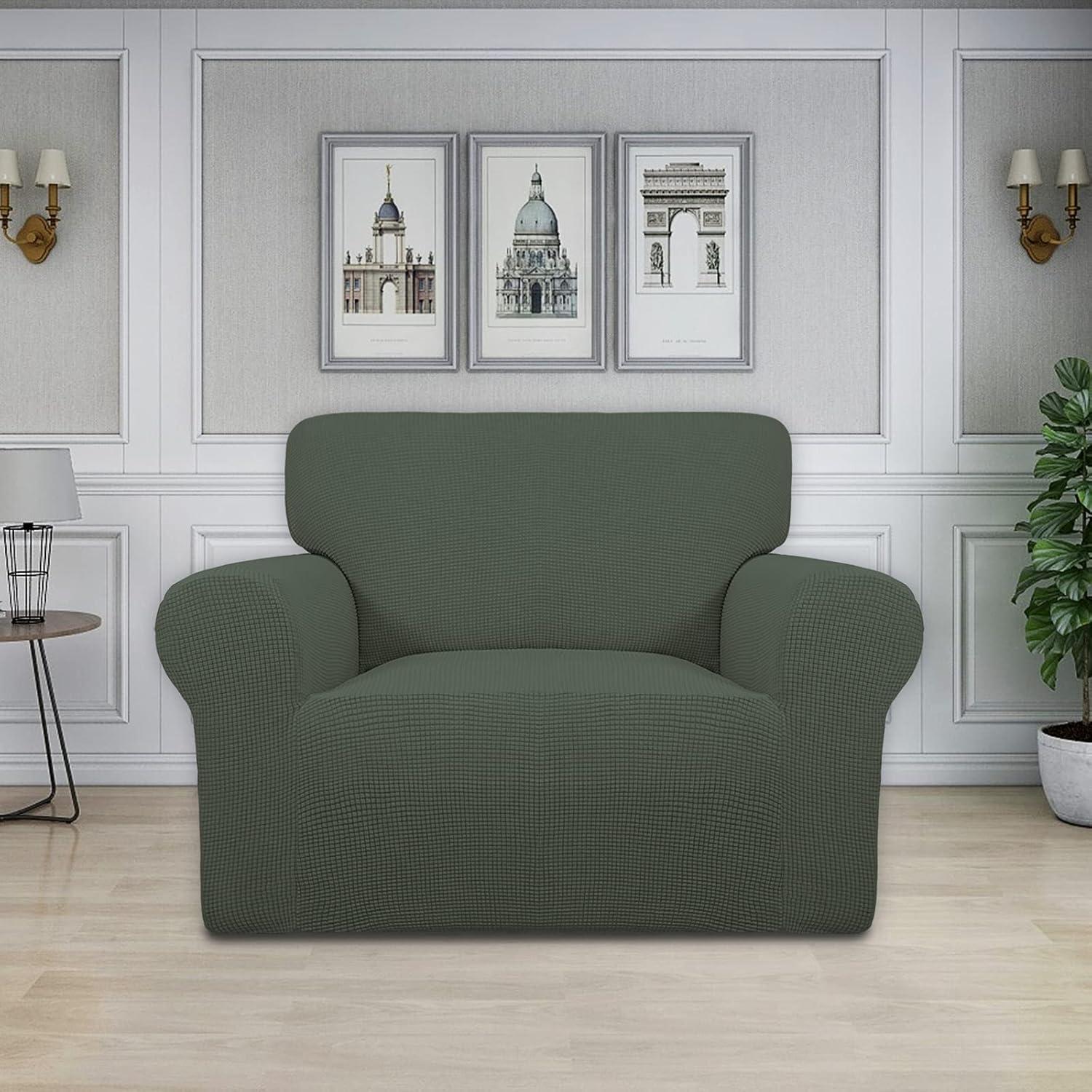 image:imageEasyGoing Stretch Sofa Slipcover 1Piece Sofa Cover Furniture Protector Couch Soft with Elastic Bottom for Kids Polyester Spandex Jacquard Fabric Small Checks Sofa Dark GrayOlive Green