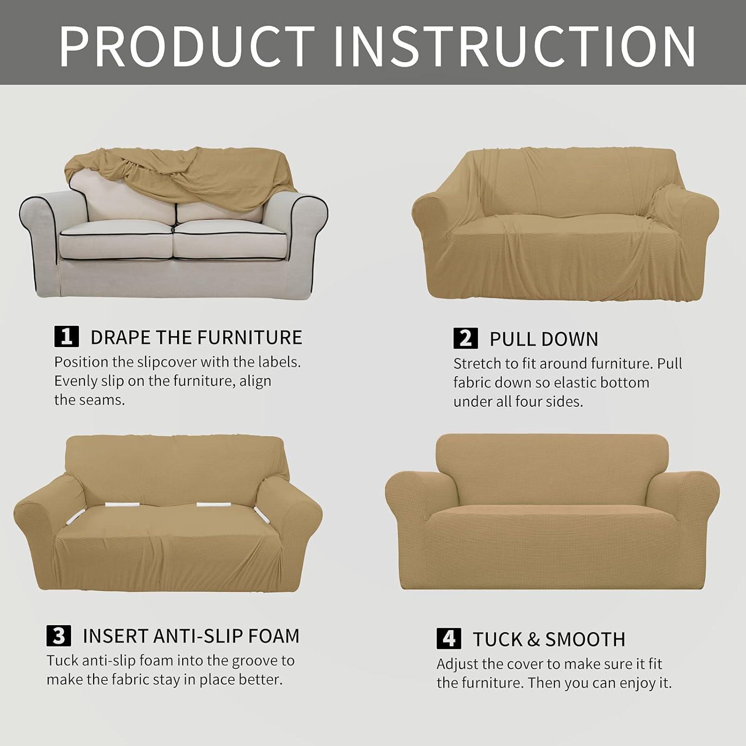 image:imageEasyGoing Stretch Sofa Slipcover 1Piece Sofa Cover Furniture Protector Couch Soft with Elastic Bottom for Kids Polyester Spandex Jacquard Fabric Small Checks Sofa Dark GrayGolden