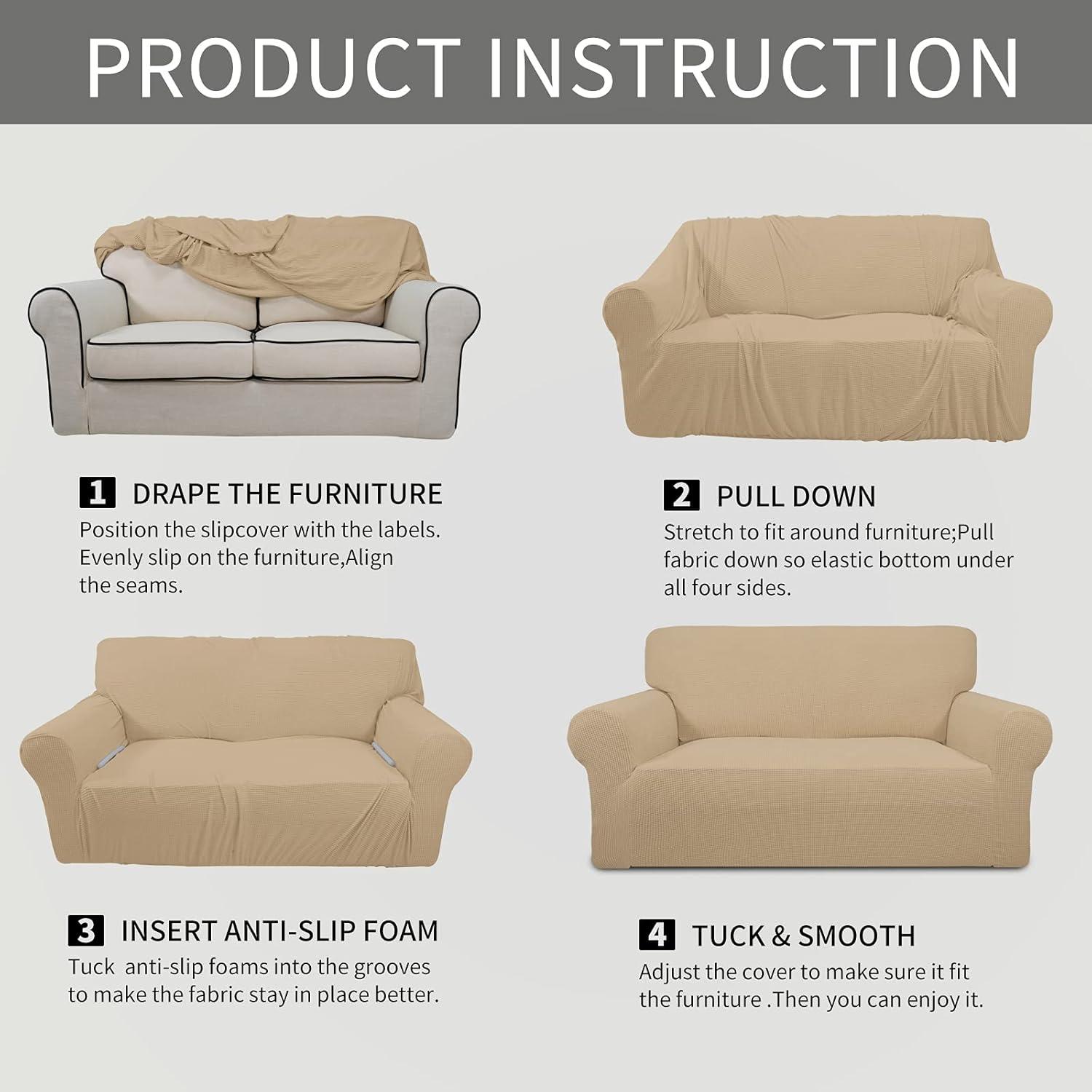 image:imageEasyGoing Stretch Sofa Slipcover 1Piece Sofa Cover Furniture Protector Couch Soft with Elastic Bottom for Kids Polyester Spandex Jacquard Fabric Small Checks Sofa Dark GraySand
