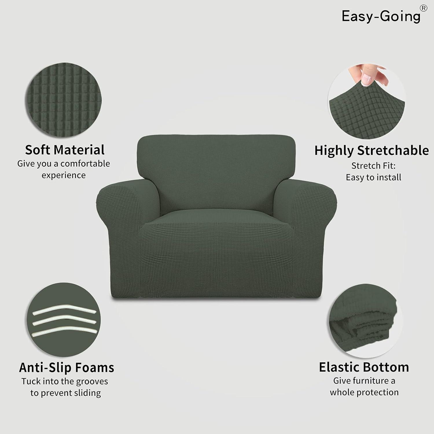 image:imageEasyGoing Stretch Sofa Slipcover 1Piece Sofa Cover Furniture Protector Couch Soft with Elastic Bottom for Kids Polyester Spandex Jacquard Fabric Small Checks Sofa Dark GrayOlive Green