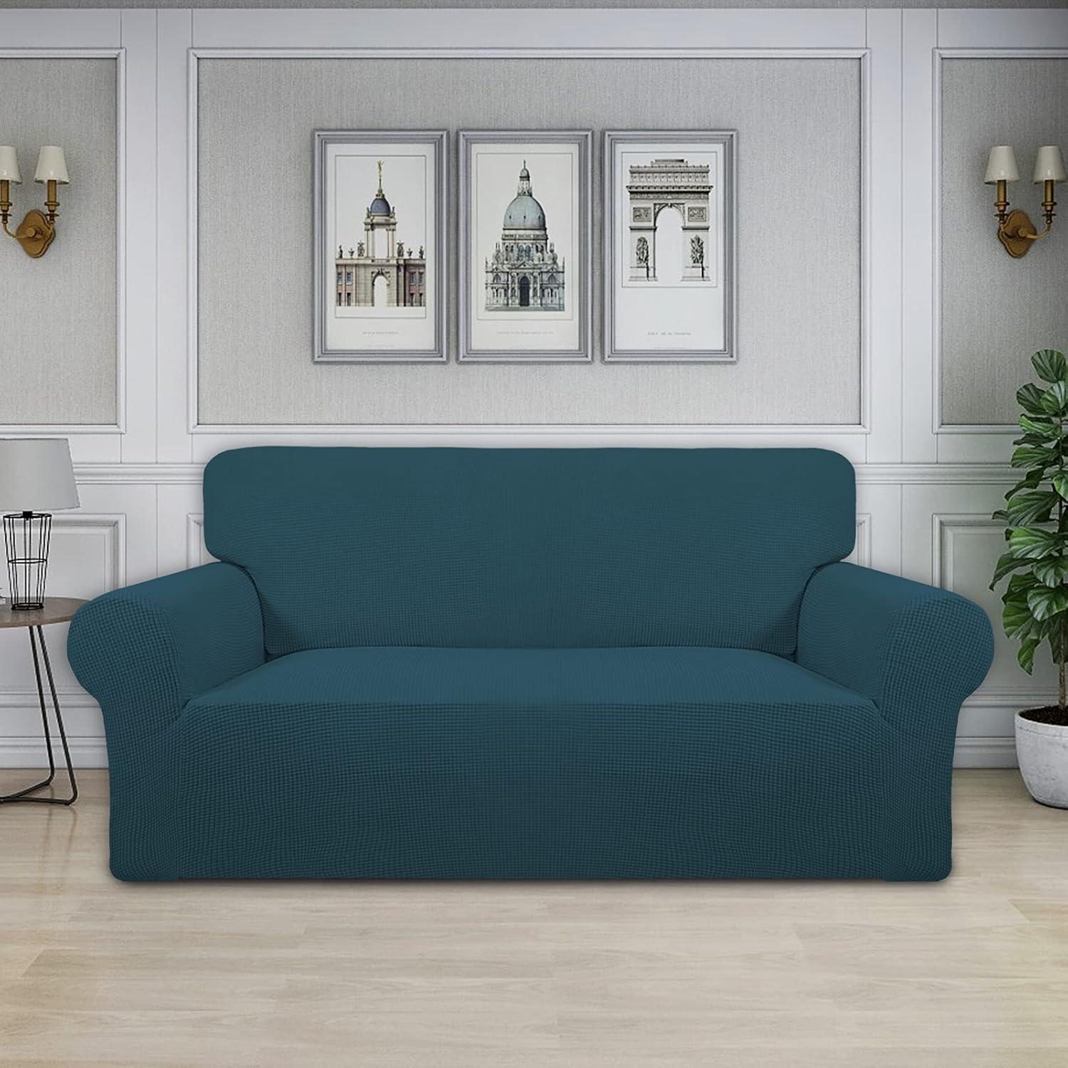 image:imageEasyGoing Stretch Sofa Slipcover 1Piece Sofa Cover Furniture Protector Couch Soft with Elastic Bottom for Kids Polyester Spandex Jacquard Fabric Small Checks Sofa Dark GrayDeep Teal