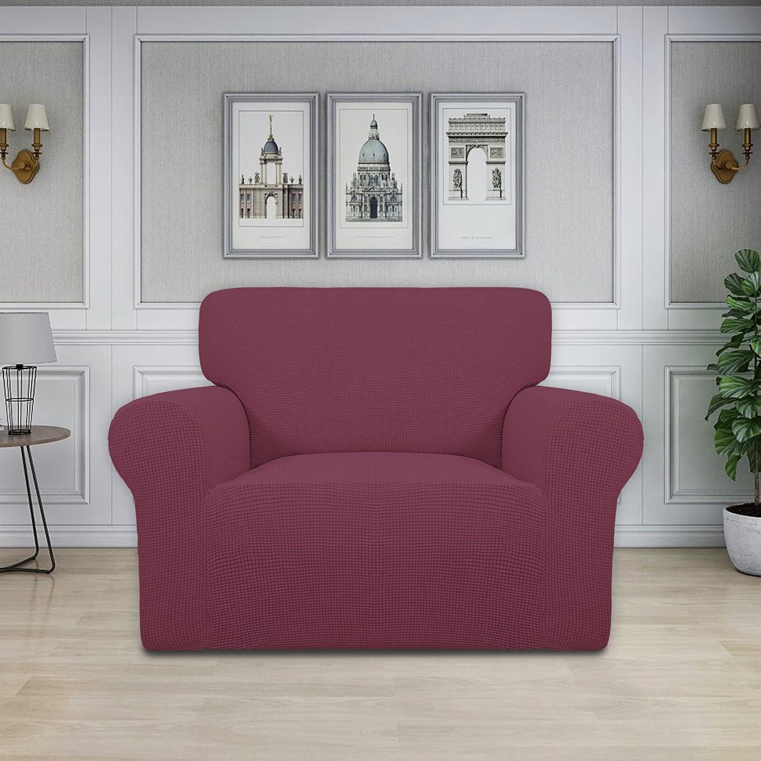 image:imageEasyGoing Stretch Sofa Slipcover 1Piece Sofa Cover Furniture Protector Couch Soft with Elastic Bottom for Kids Polyester Spandex Jacquard Fabric Small Checks Sofa Dark GrayAsh Rose