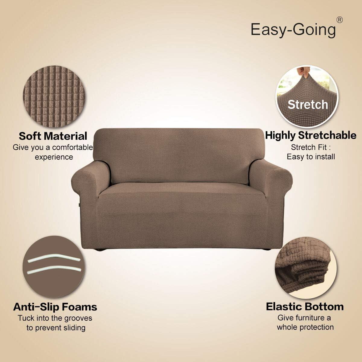 image:imageEasyGoing Stretch Sofa Slipcover 1Piece Sofa Cover Furniture Protector Couch Soft with Elastic Bottom for Kids Polyester Spandex Jacquard Fabric Small Checks Sofa Dark GrayCamel