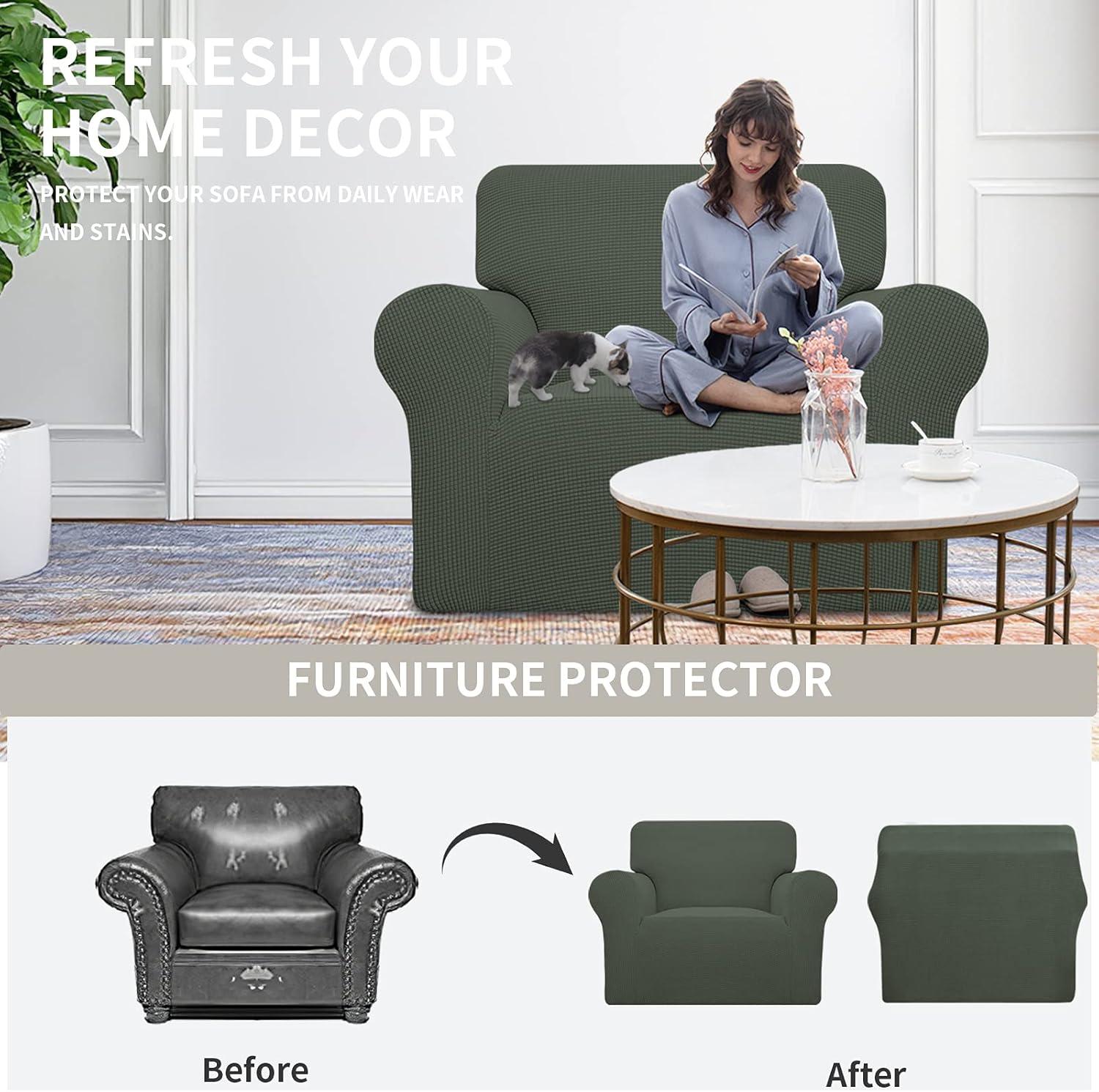 image:imageEasyGoing Stretch Sofa Slipcover 1Piece Sofa Cover Furniture Protector Couch Soft with Elastic Bottom for Kids Polyester Spandex Jacquard Fabric Small Checks Sofa Dark GrayOlive Green