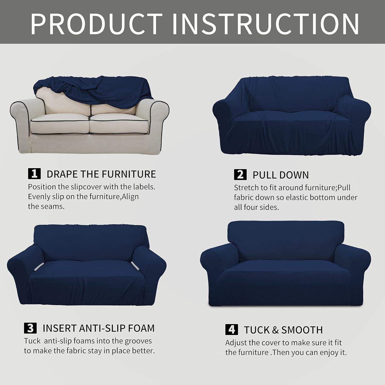 image:imageEasyGoing Stretch Sofa Slipcover 1Piece Sofa Cover Furniture Protector Couch Soft with Elastic Bottom for Kids Polyester Spandex Jacquard Fabric Small Checks Sofa Dark GrayNavy