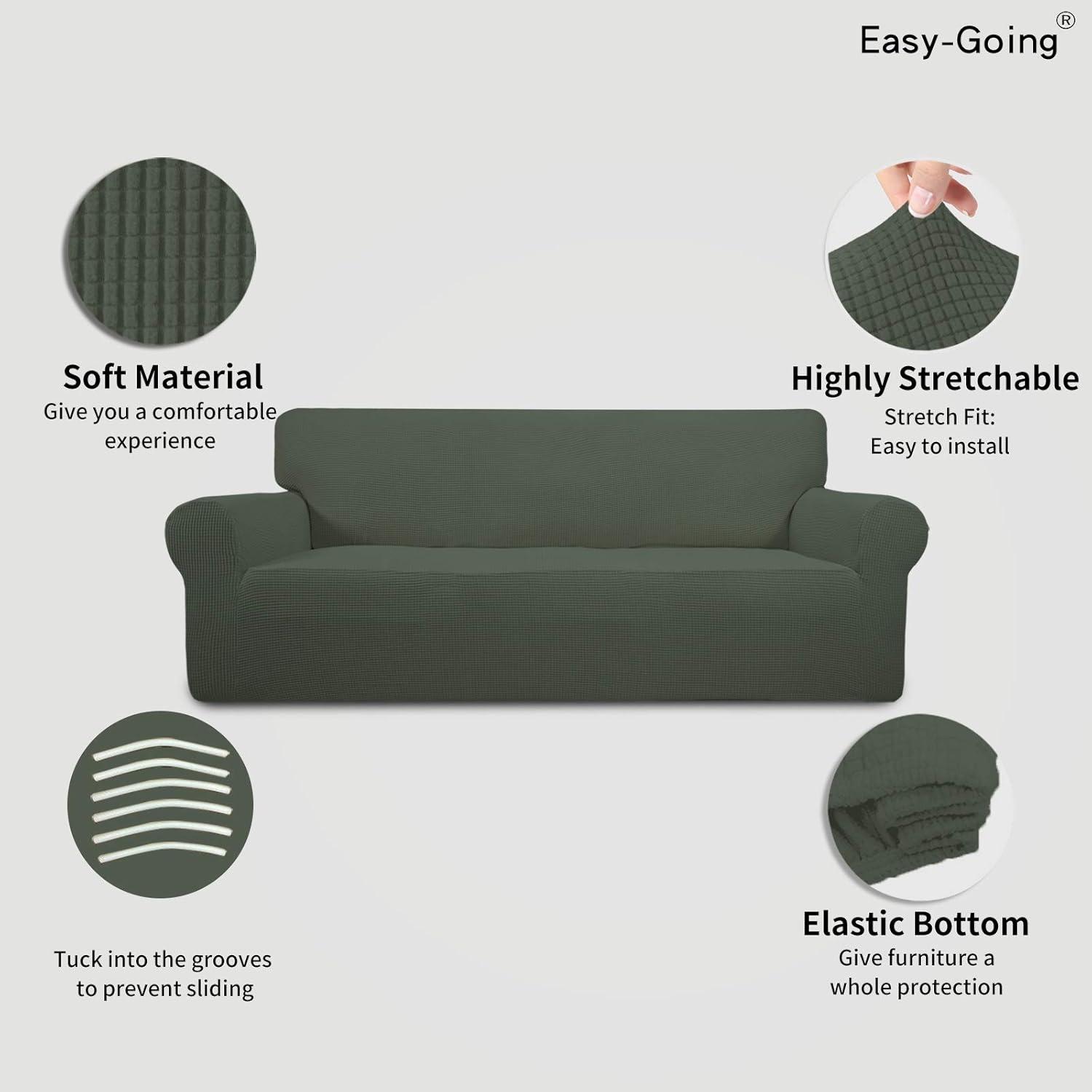 image:imageEasyGoing Stretch Sofa Slipcover 1Piece Sofa Cover Furniture Protector Couch Soft with Elastic Bottom for Kids Polyester Spandex Jacquard Fabric Small Checks Sofa Dark GrayOlive Green