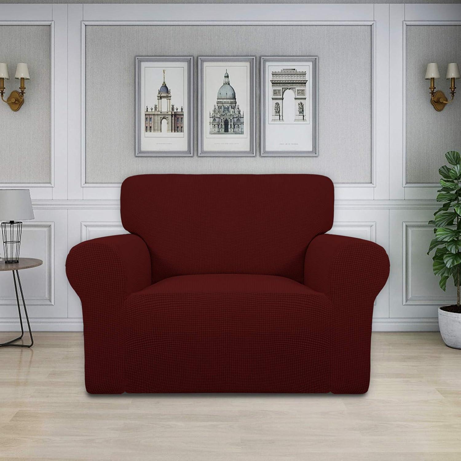image:imageEasyGoing Stretch Sofa Slipcover 1Piece Sofa Cover Furniture Protector Couch Soft with Elastic Bottom for Kids Polyester Spandex Jacquard Fabric Small Checks Sofa Dark GrayWine