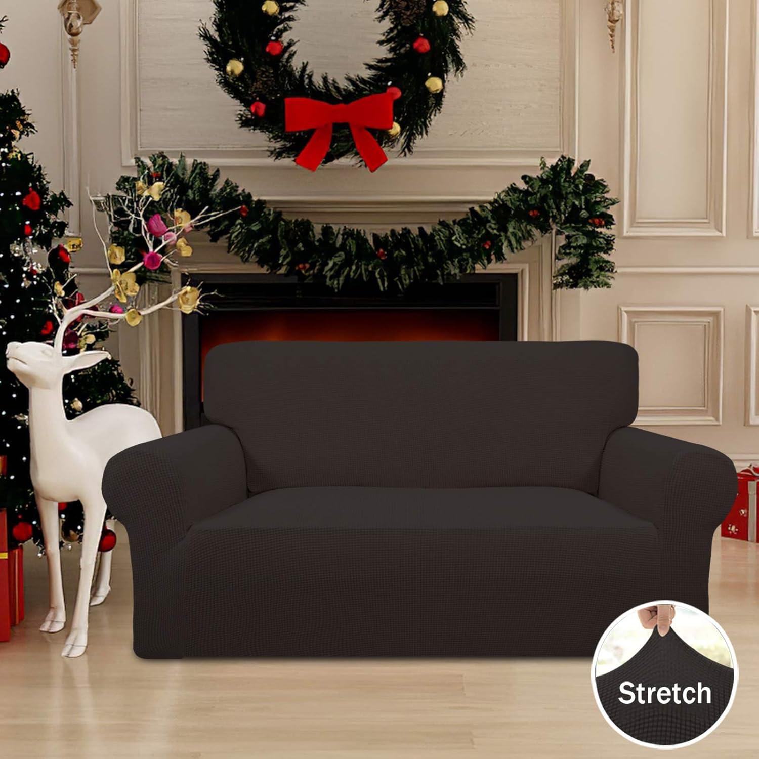 image:imageEasyGoing Stretch Sofa Slipcover 1Piece Sofa Cover Furniture Protector Couch Soft with Elastic Bottom for Kids Polyester Spandex Jacquard Fabric Small Checks Sofa Dark GrayChocolate