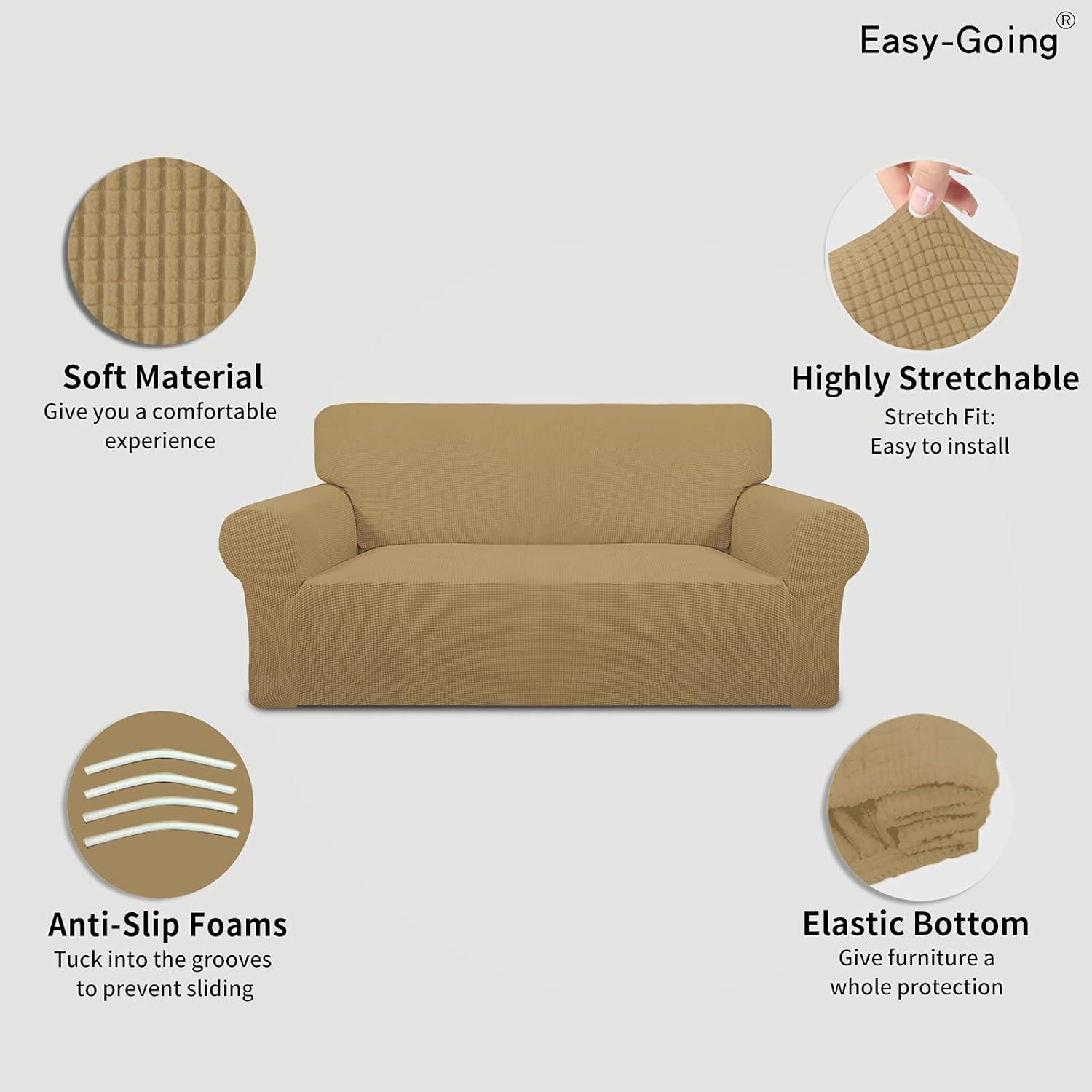 image:imageEasyGoing Stretch Sofa Slipcover 1Piece Sofa Cover Furniture Protector Couch Soft with Elastic Bottom for Kids Polyester Spandex Jacquard Fabric Small Checks Sofa Dark GrayGolden
