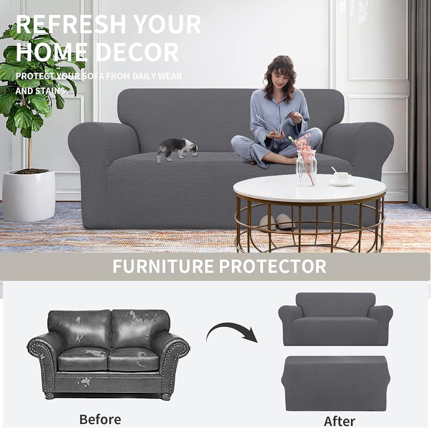 image:imageEasyGoing Stretch Sofa Slipcover 1Piece Sofa Cover Furniture Protector Couch Soft with Elastic Bottom for Kids Polyester Spandex Jacquard Fabric Small Checks Sofa Dark GrayGrey