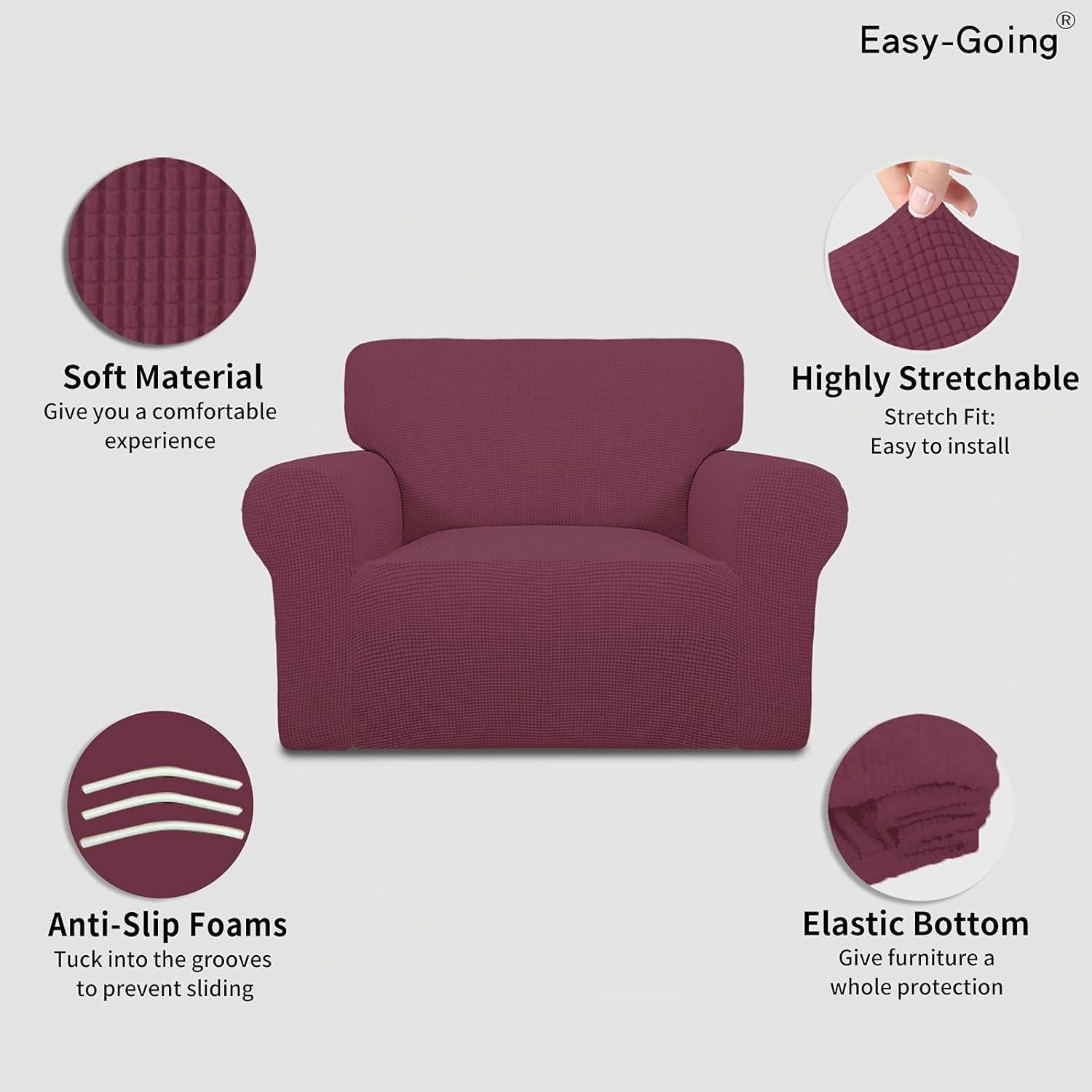 image:imageEasyGoing Stretch Sofa Slipcover 1Piece Sofa Cover Furniture Protector Couch Soft with Elastic Bottom for Kids Polyester Spandex Jacquard Fabric Small Checks Sofa Dark GrayAsh Rose