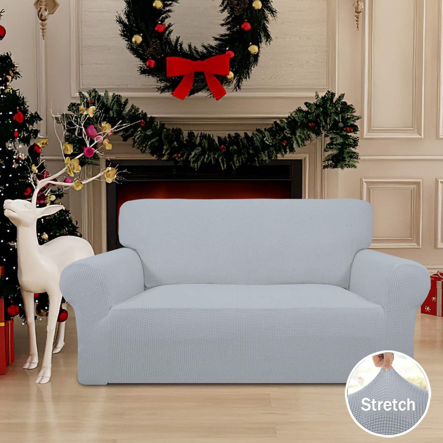 image:imageEasyGoing Stretch Sofa Slipcover 1Piece Sofa Cover Furniture Protector Couch Soft with Elastic Bottom for Kids Polyester Spandex Jacquard Fabric Small Checks Sofa Dark GraySilver Gray