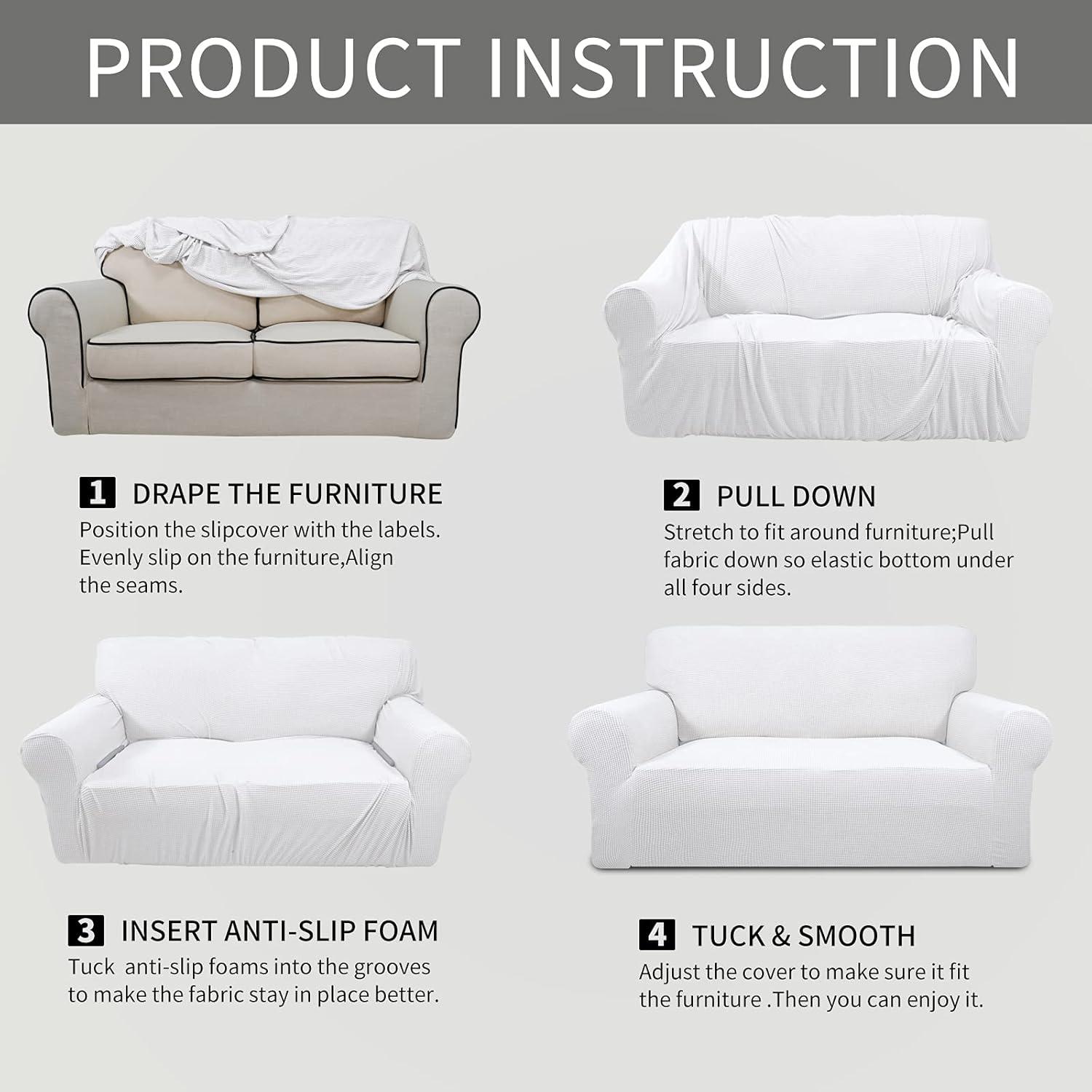 image:imageEasyGoing Stretch Sofa Slipcover 1Piece Sofa Cover Furniture Protector Couch Soft with Elastic Bottom for Kids Polyester Spandex Jacquard Fabric Small Checks Sofa Dark GraySnow White