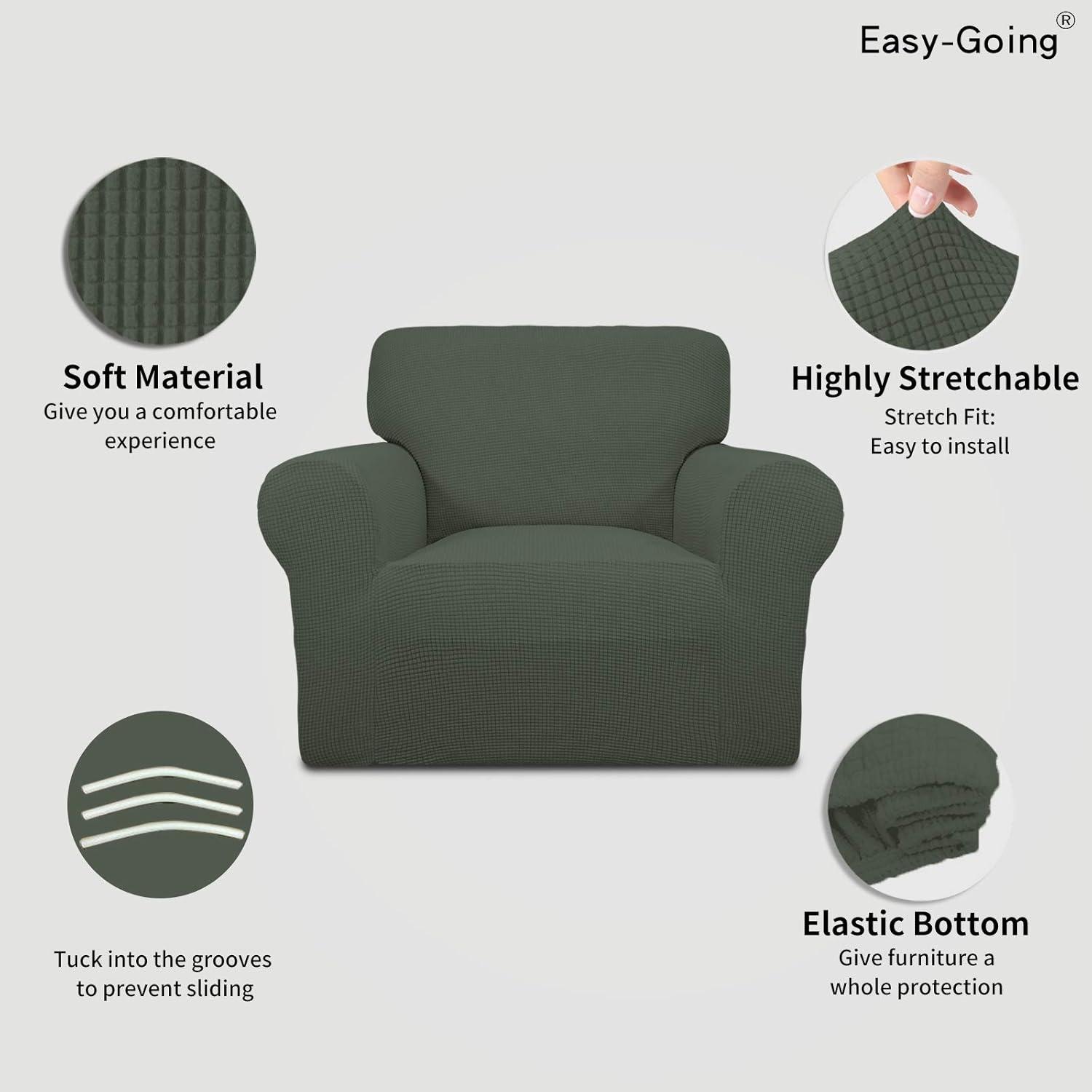 image:imageEasyGoing Stretch Sofa Slipcover 1Piece Sofa Cover Furniture Protector Couch Soft with Elastic Bottom for Kids Polyester Spandex Jacquard Fabric Small Checks Sofa Dark GrayOlive Green