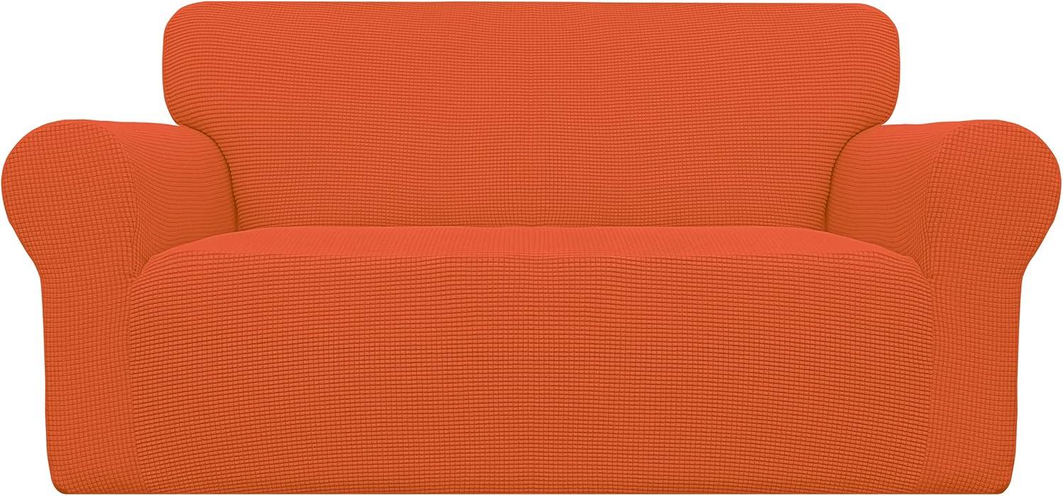 image:imageEasyGoing Stretch Sofa Slipcover 1Piece Sofa Cover Furniture Protector Couch Soft with Elastic Bottom for Kids Polyester Spandex Jacquard Fabric Small Checks Sofa Dark GrayOrange