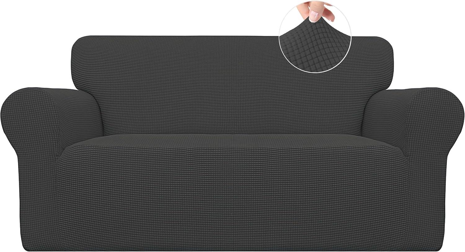 image:imageEasyGoing Stretch Sofa Slipcover 1Piece Sofa Cover Furniture Protector Couch Soft with Elastic Bottom for Kids Polyester Spandex Jacquard Fabric Small Checks Sofa Dark GrayDark Gray