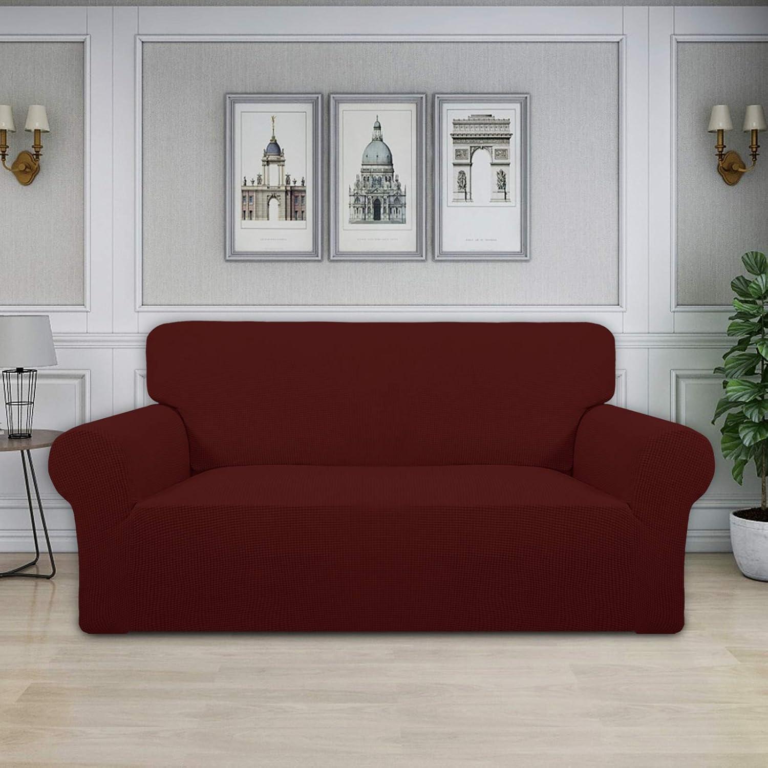 image:imageEasyGoing Stretch Sofa Slipcover 1Piece Sofa Cover Furniture Protector Couch Soft with Elastic Bottom for Kids Polyester Spandex Jacquard Fabric Small Checks Sofa Dark GrayWine