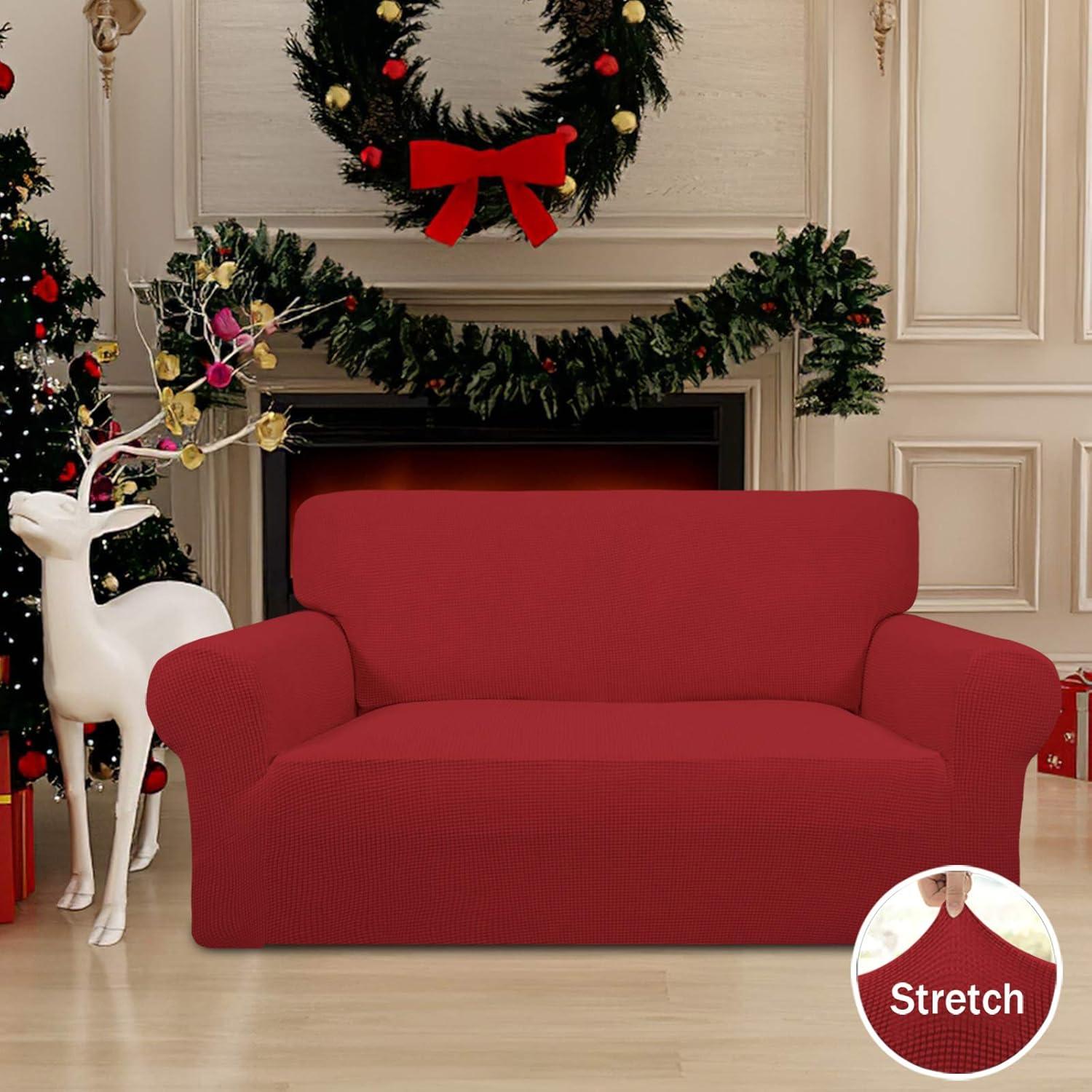 image:imageEasyGoing Stretch Sofa Slipcover 1Piece Sofa Cover Furniture Protector Couch Soft with Elastic Bottom for Kids Polyester Spandex Jacquard Fabric Small Checks Sofa Dark GrayChristmas Red