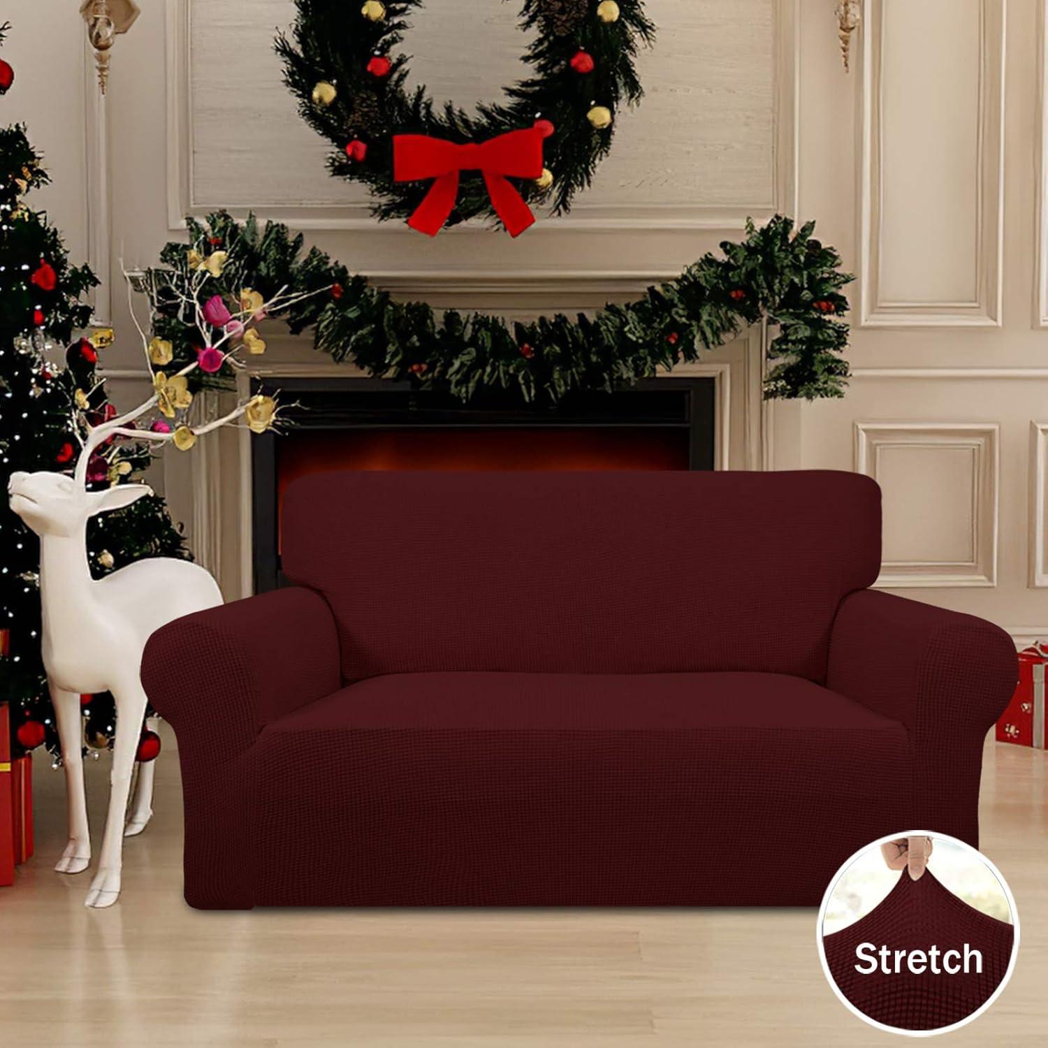 image:imageEasyGoing Stretch Sofa Slipcover 1Piece Sofa Cover Furniture Protector Couch Soft with Elastic Bottom for Kids Polyester Spandex Jacquard Fabric Small Checks Sofa Dark GrayWine