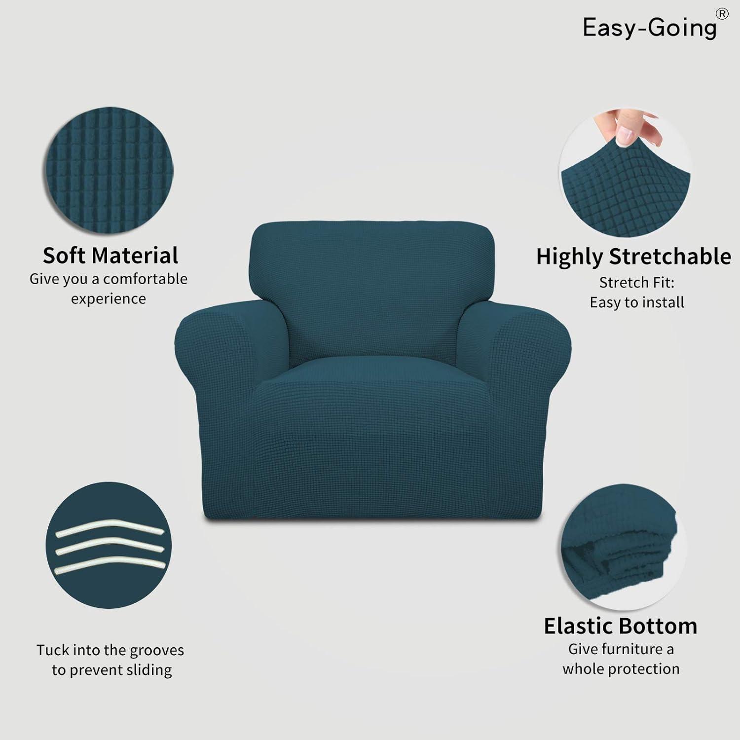 image:imageEasyGoing Stretch Sofa Slipcover 1Piece Sofa Cover Furniture Protector Couch Soft with Elastic Bottom for Kids Polyester Spandex Jacquard Fabric Small Checks Sofa Dark GrayDeep Teal