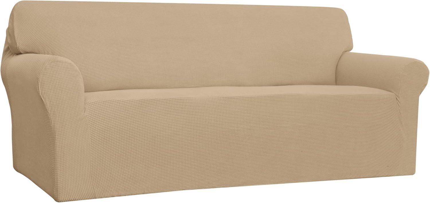 image:imageEasyGoing Stretch Sofa Slipcover 1Piece Sofa Cover Furniture Protector Couch Soft with Elastic Bottom for Kids Polyester Spandex Jacquard Fabric Small Checks Sofa Dark GraySand