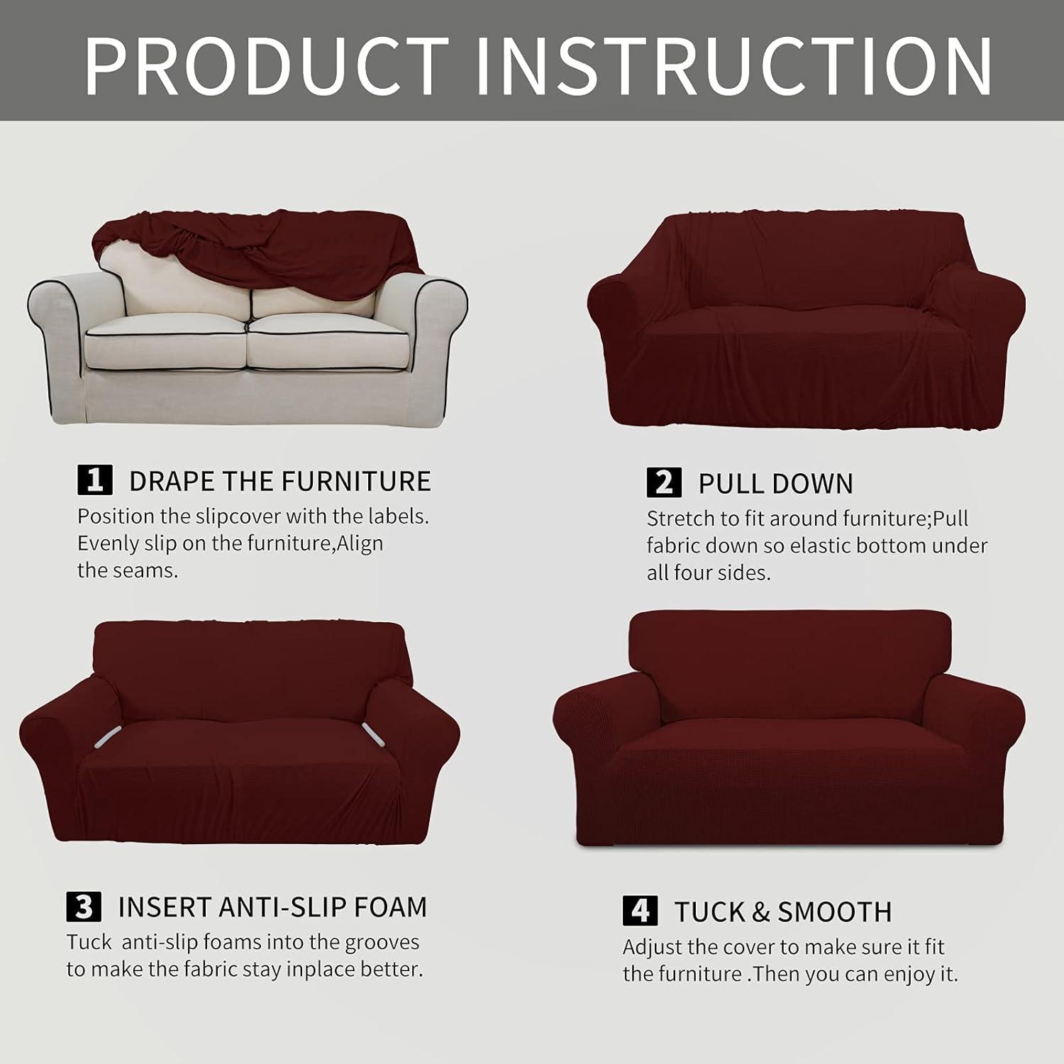 image:imageEasyGoing Stretch Sofa Slipcover 1Piece Sofa Cover Furniture Protector Couch Soft with Elastic Bottom for Kids Polyester Spandex Jacquard Fabric Small Checks Sofa Dark GrayWine