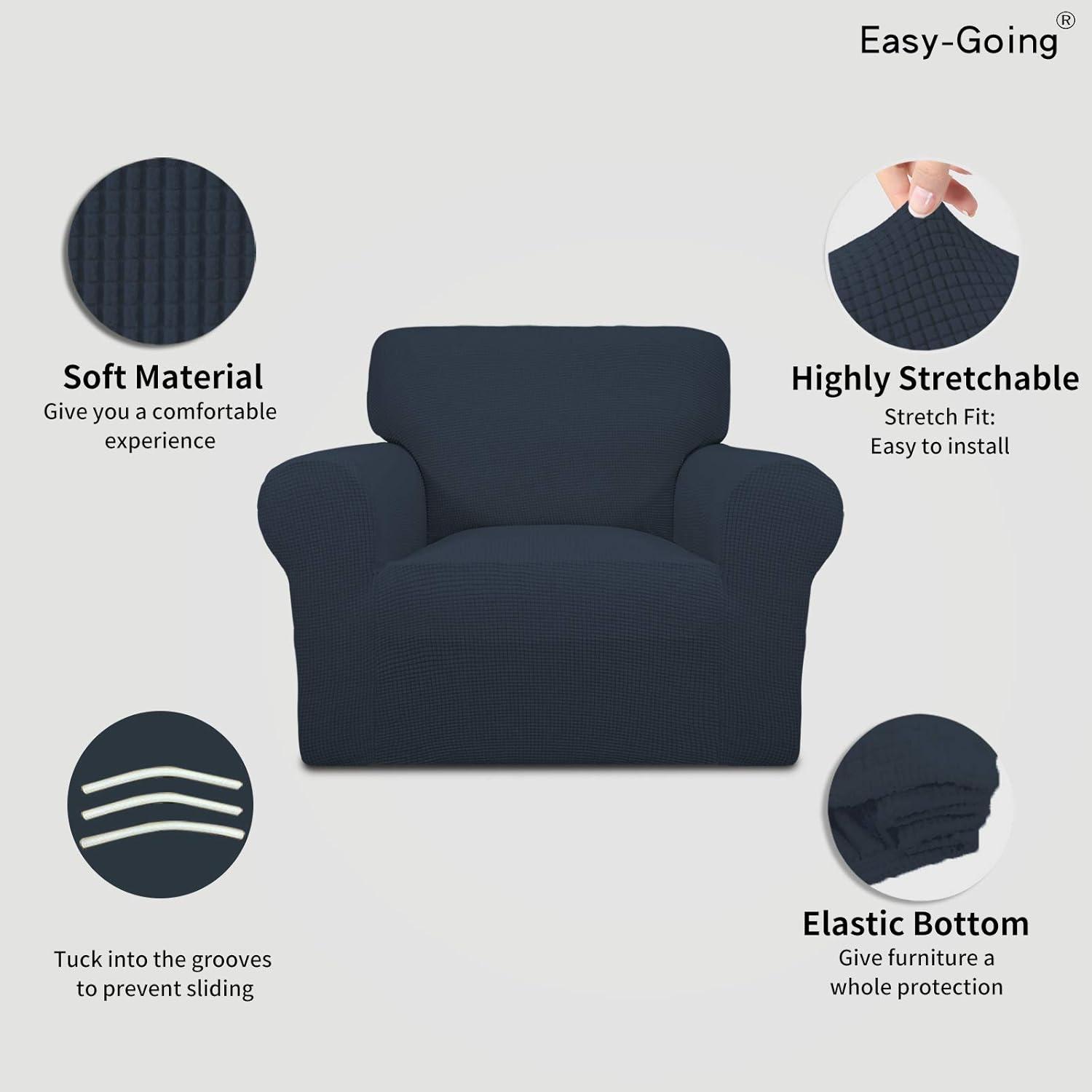 image:imageEasyGoing Stretch Sofa Slipcover 1Piece Sofa Cover Furniture Protector Couch Soft with Elastic Bottom for Kids Polyester Spandex Jacquard Fabric Small Checks Sofa Dark GrayDark Blue
