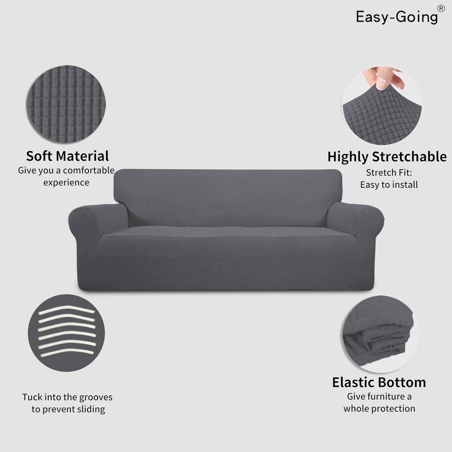image:imageEasyGoing Stretch Sofa Slipcover 1Piece Sofa Cover Furniture Protector Couch Soft with Elastic Bottom for Kids Polyester Spandex Jacquard Fabric Small Checks Sofa Dark GrayGrey