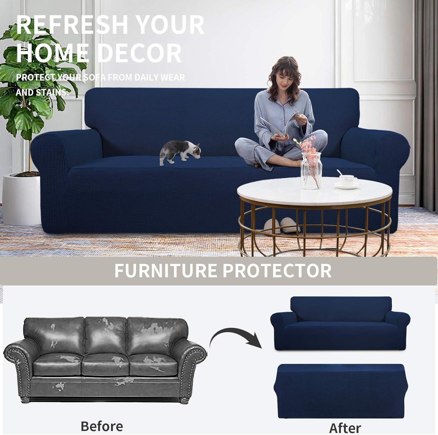 image:imageEasyGoing Stretch Sofa Slipcover 1Piece Sofa Cover Furniture Protector Couch Soft with Elastic Bottom for Kids Polyester Spandex Jacquard Fabric Small Checks Sofa Dark GrayNavy