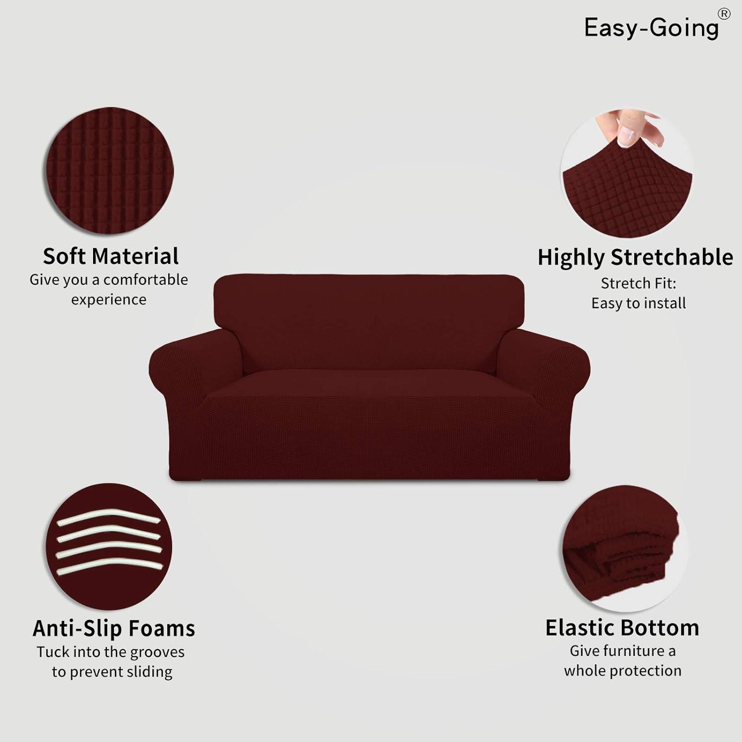 image:imageEasyGoing Stretch Sofa Slipcover 1Piece Sofa Cover Furniture Protector Couch Soft with Elastic Bottom for Kids Polyester Spandex Jacquard Fabric Small Checks Sofa Dark GrayWine