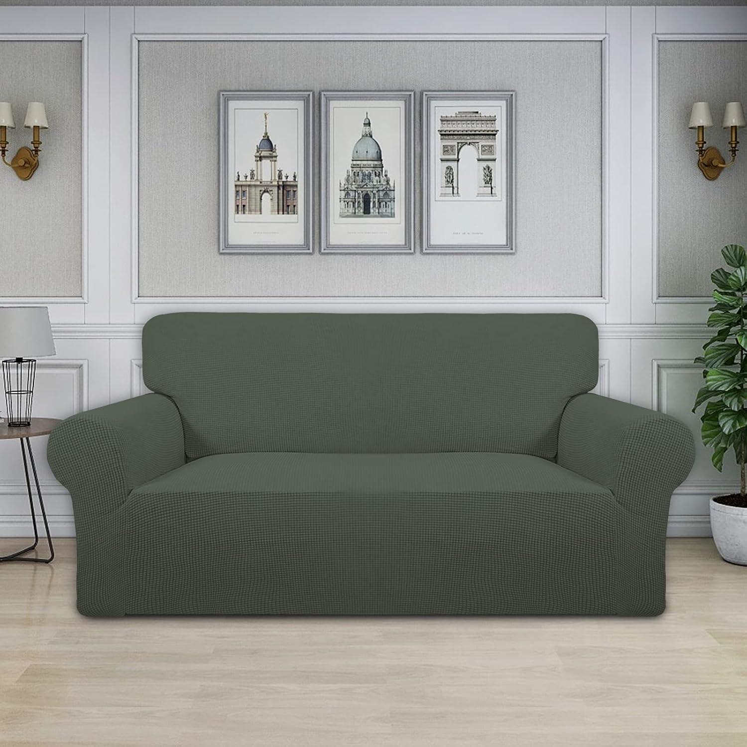 image:imageEasyGoing Stretch Sofa Slipcover 1Piece Sofa Cover Furniture Protector Couch Soft with Elastic Bottom for Kids Polyester Spandex Jacquard Fabric Small Checks Sofa Dark GrayOlive Green