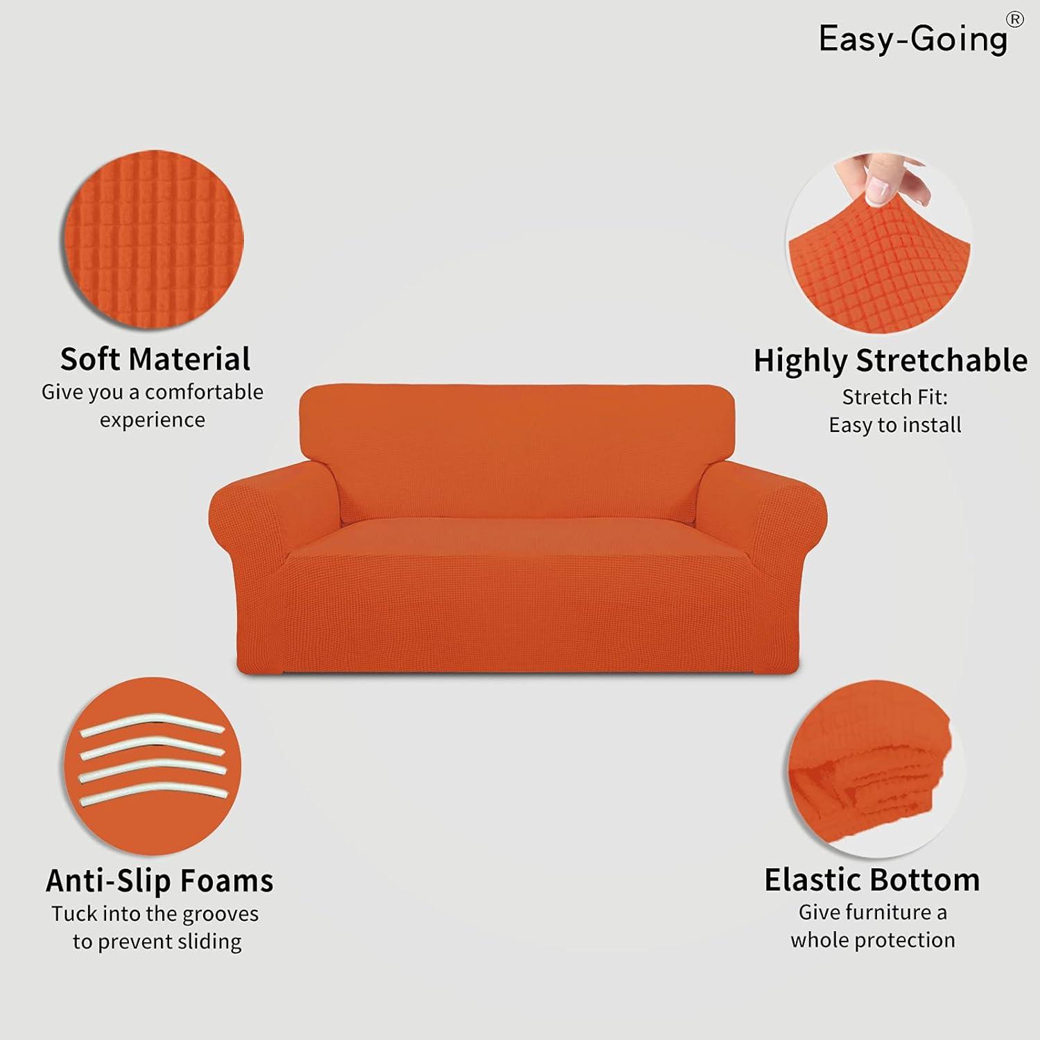 image:imageEasyGoing Stretch Sofa Slipcover 1Piece Sofa Cover Furniture Protector Couch Soft with Elastic Bottom for Kids Polyester Spandex Jacquard Fabric Small Checks Sofa Dark GrayOrange