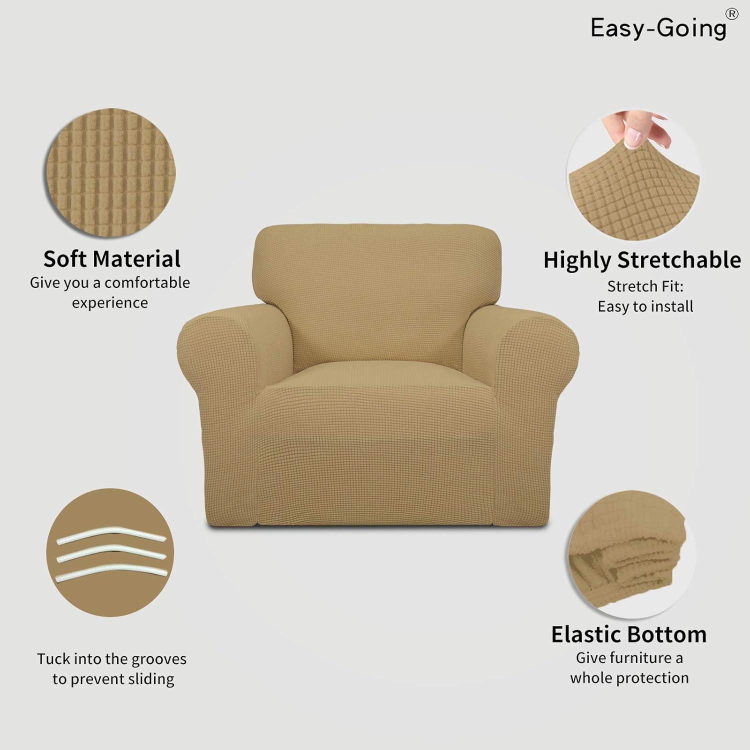 image:imageEasyGoing Stretch Sofa Slipcover 1Piece Sofa Cover Furniture Protector Couch Soft with Elastic Bottom for Kids Polyester Spandex Jacquard Fabric Small Checks Sofa Dark GrayGolden