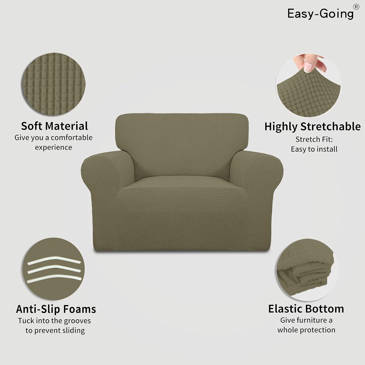 image:imageEasyGoing Stretch Sofa Slipcover 1Piece Sofa Cover Furniture Protector Couch Soft with Elastic Bottom for Kids Polyester Spandex Jacquard Fabric Small Checks Sofa Dark GrayKhaki