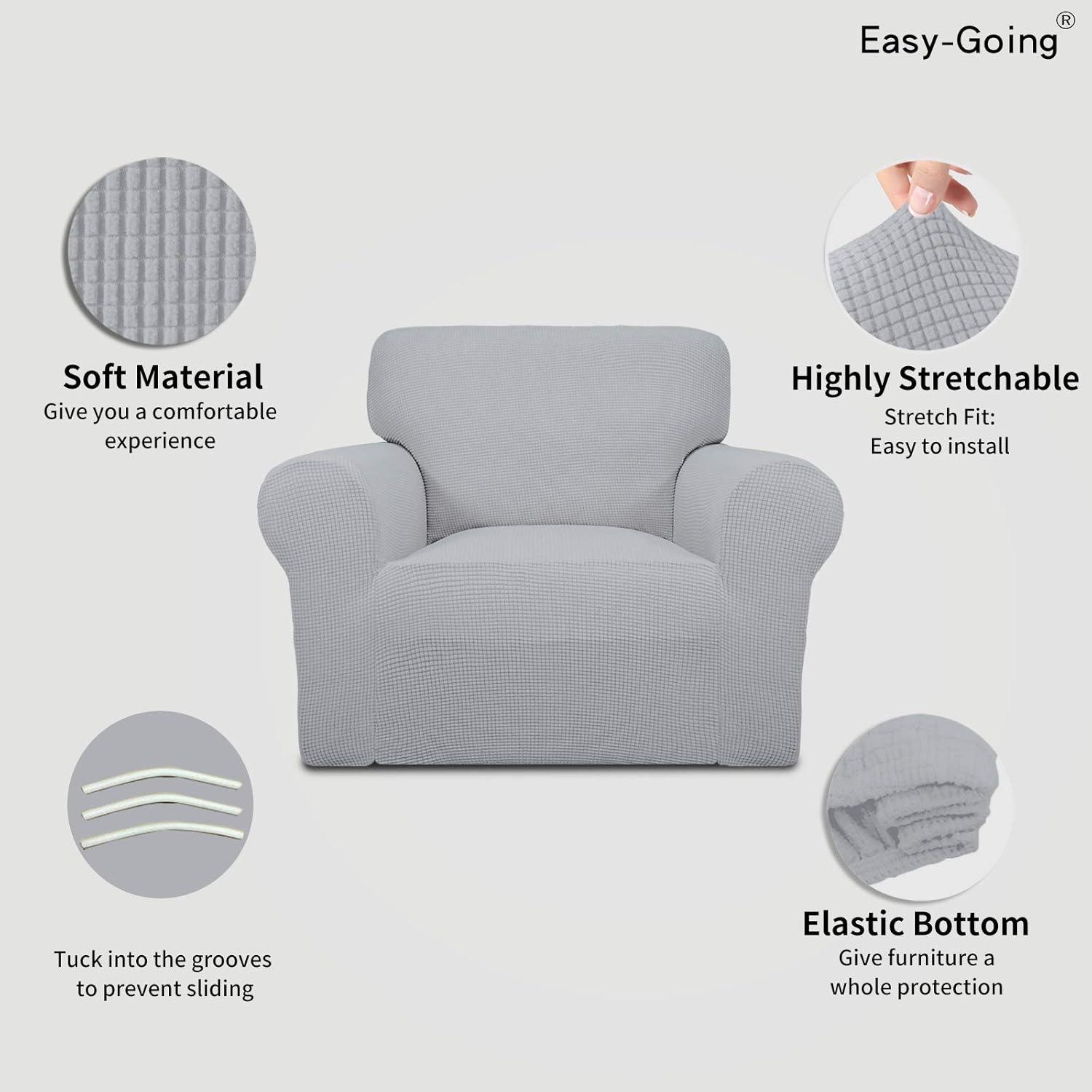 image:imageEasyGoing Stretch Sofa Slipcover 1Piece Sofa Cover Furniture Protector Couch Soft with Elastic Bottom for Kids Polyester Spandex Jacquard Fabric Small Checks Sofa Dark GraySilver Gray