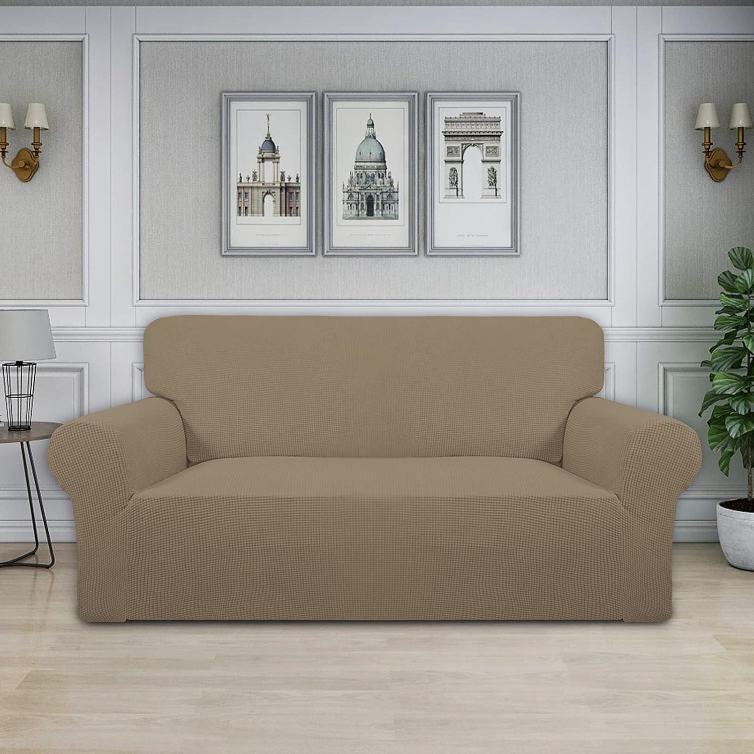 image:imageEasyGoing Stretch Sofa Slipcover 1Piece Sofa Cover Furniture Protector Couch Soft with Elastic Bottom for Kids Polyester Spandex Jacquard Fabric Small Checks Sofa Dark GrayNatural