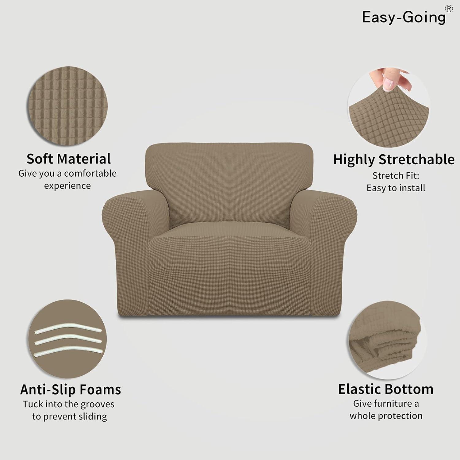 image:imageEasyGoing Stretch Sofa Slipcover 1Piece Sofa Cover Furniture Protector Couch Soft with Elastic Bottom for Kids Polyester Spandex Jacquard Fabric Small Checks Sofa Dark GrayNatural