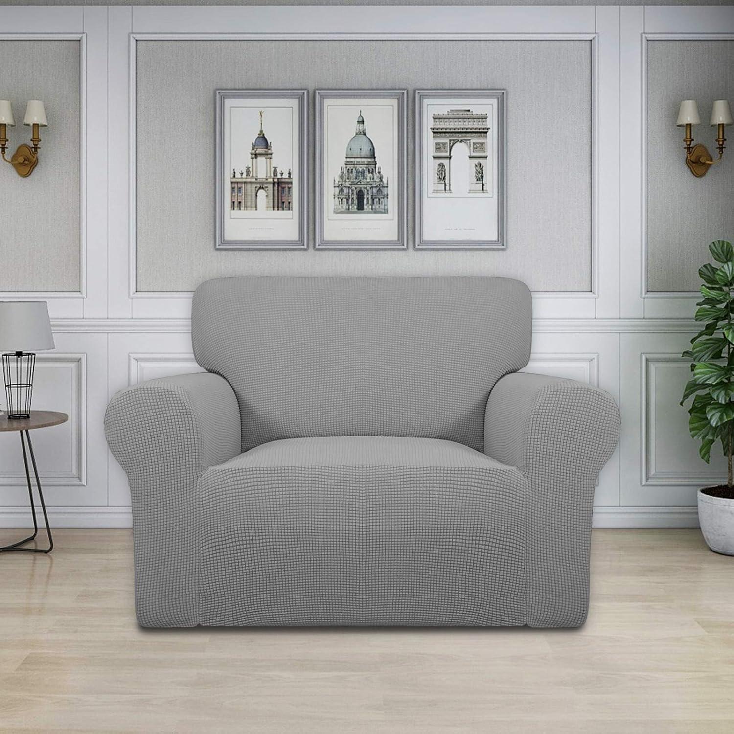 image:imageEasyGoing Stretch Sofa Slipcover 1Piece Sofa Cover Furniture Protector Couch Soft with Elastic Bottom for Kids Polyester Spandex Jacquard Fabric Small Checks Sofa Dark GrayLight Gray