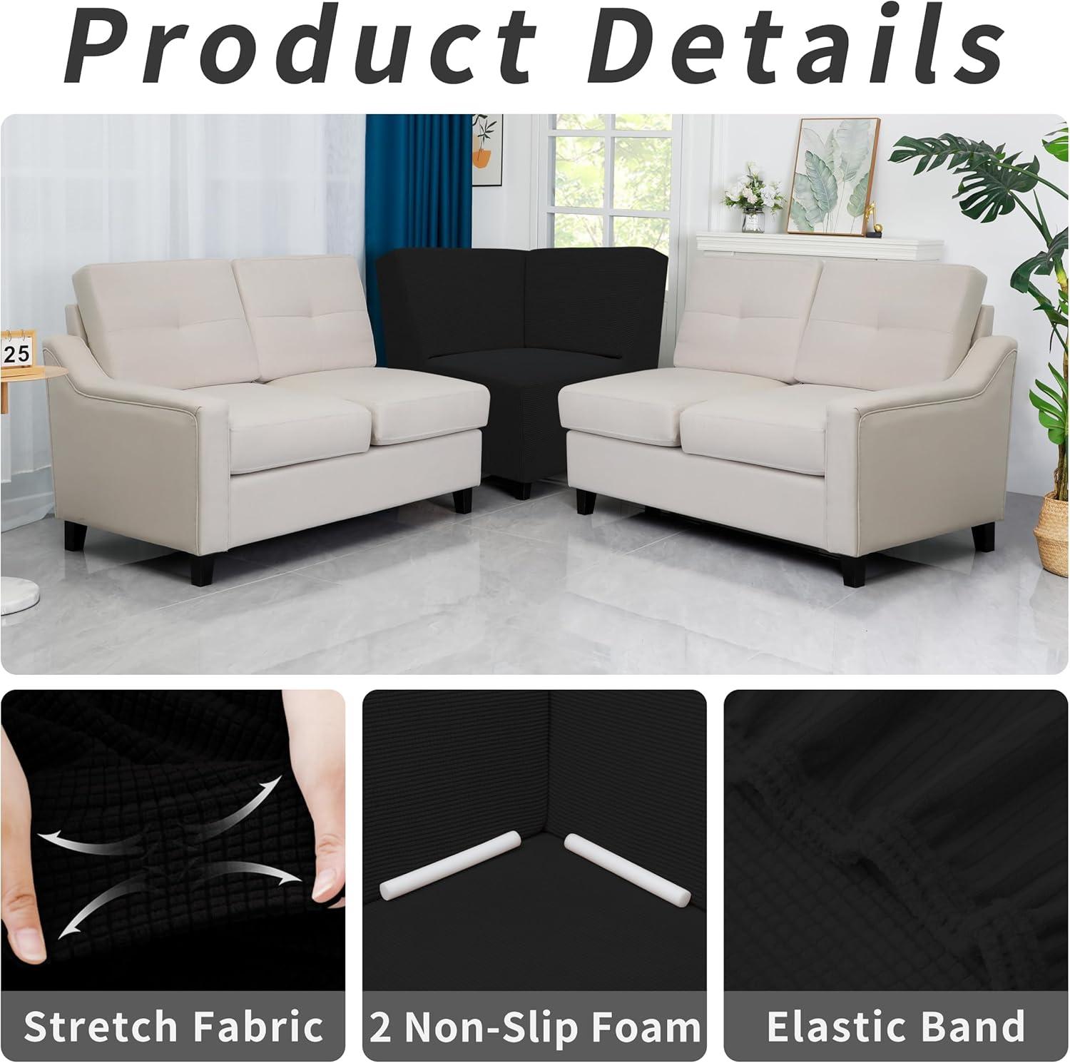 image:imageEasyGoing Stretch Sofa Slipcover 1Piece Sofa Cover Furniture Protector Couch Soft with Elastic Bottom for Kids Polyester Spandex Jacquard Fabric Small Checks Sofa Dark GrayBlack