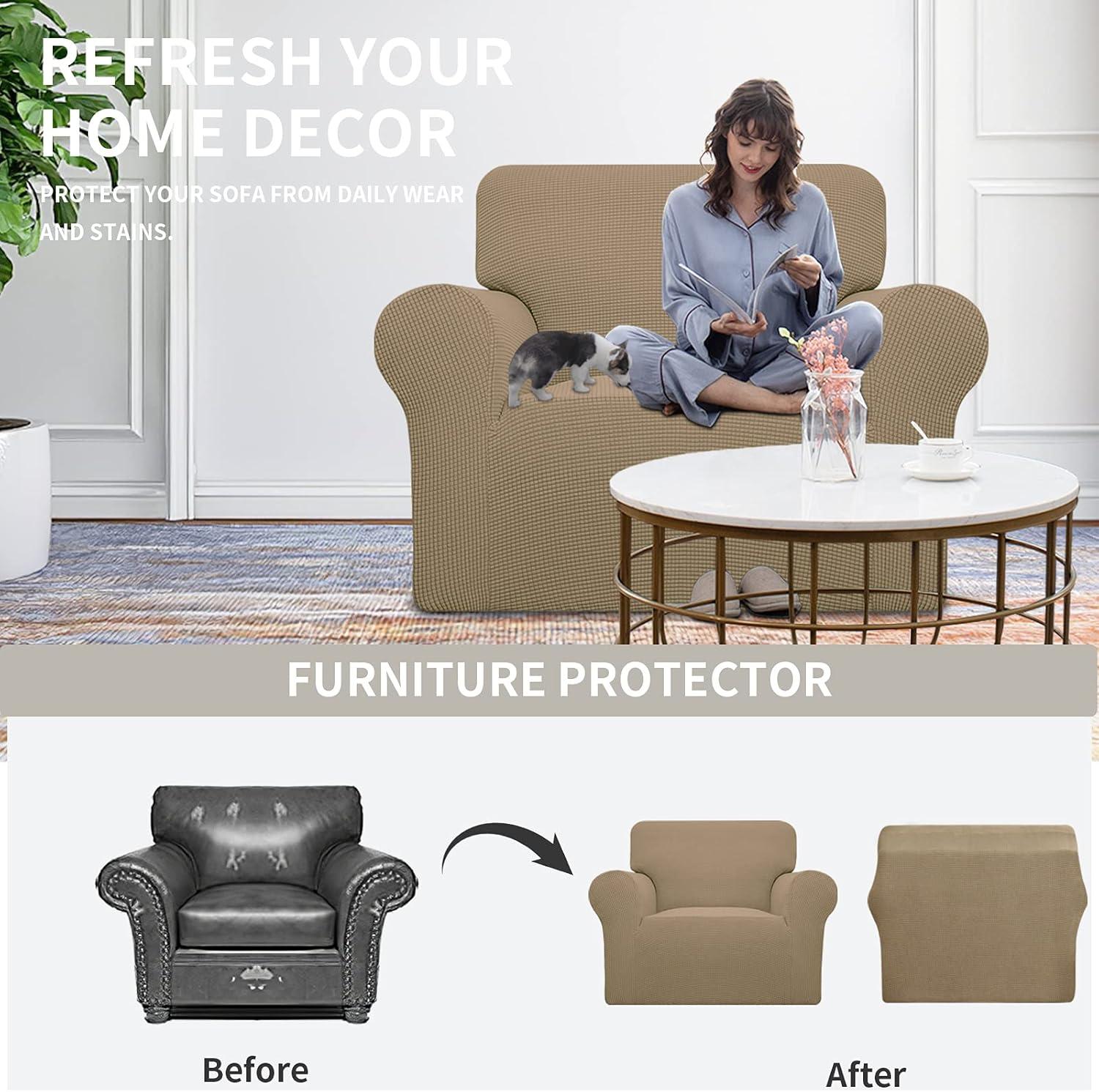 image:imageEasyGoing Stretch Sofa Slipcover 1Piece Sofa Cover Furniture Protector Couch Soft with Elastic Bottom for Kids Polyester Spandex Jacquard Fabric Small Checks Sofa Dark GrayTan