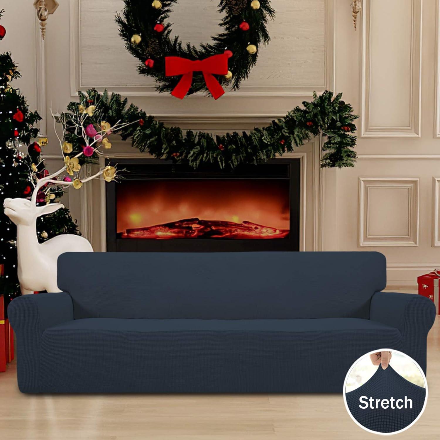 image:imageEasyGoing Stretch Sofa Slipcover 1Piece Sofa Cover Furniture Protector Couch Soft with Elastic Bottom for Kids Polyester Spandex Jacquard Fabric Small Checks Sofa Dark GrayDark Blue