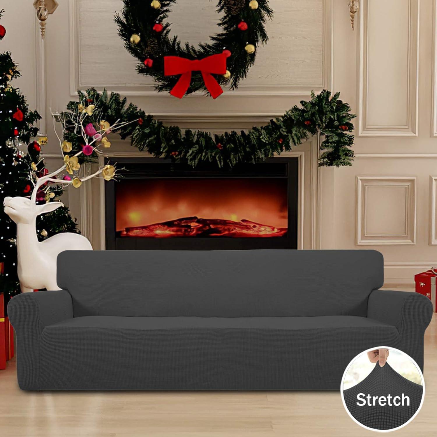 image:imageEasyGoing Stretch Sofa Slipcover 1Piece Sofa Cover Furniture Protector Couch Soft with Elastic Bottom for Kids Polyester Spandex Jacquard Fabric Small Checks Sofa Dark GrayDark Gray