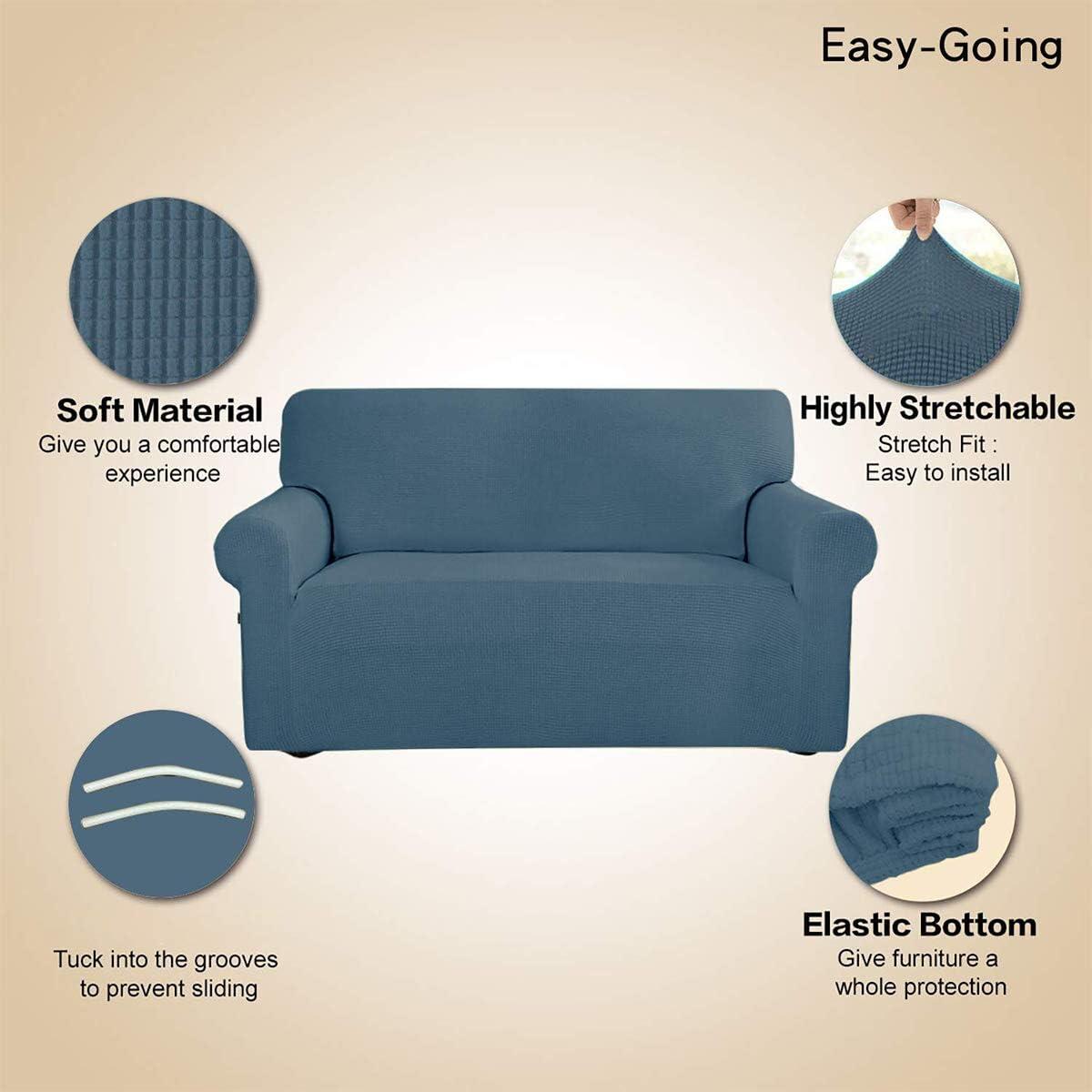 image:imageEasyGoing Stretch Sofa Slipcover 1Piece Sofa Cover Furniture Protector Couch Soft with Elastic Bottom for Kids Polyester Spandex Jacquard Fabric Small Checks Sofa Dark GrayBluestone