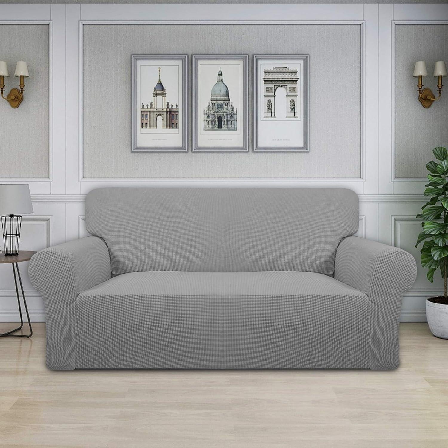 image:imageEasyGoing Stretch Sofa Slipcover 1Piece Sofa Cover Furniture Protector Couch Soft with Elastic Bottom for Kids Polyester Spandex Jacquard Fabric Small Checks Sofa Dark GrayLight Gray