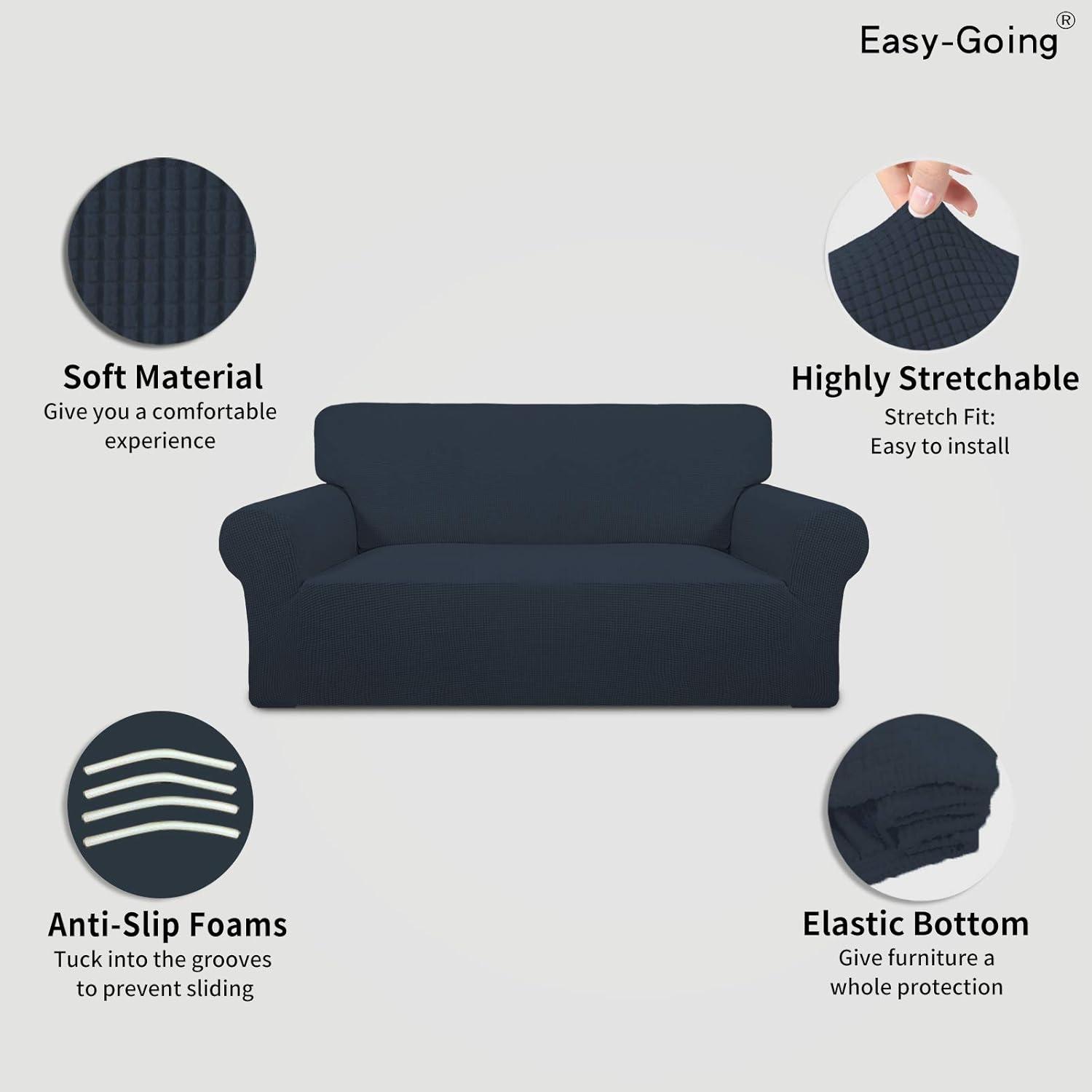 image:imageEasyGoing Stretch Sofa Slipcover 1Piece Sofa Cover Furniture Protector Couch Soft with Elastic Bottom for Kids Polyester Spandex Jacquard Fabric Small Checks Sofa Dark GrayDark Blue