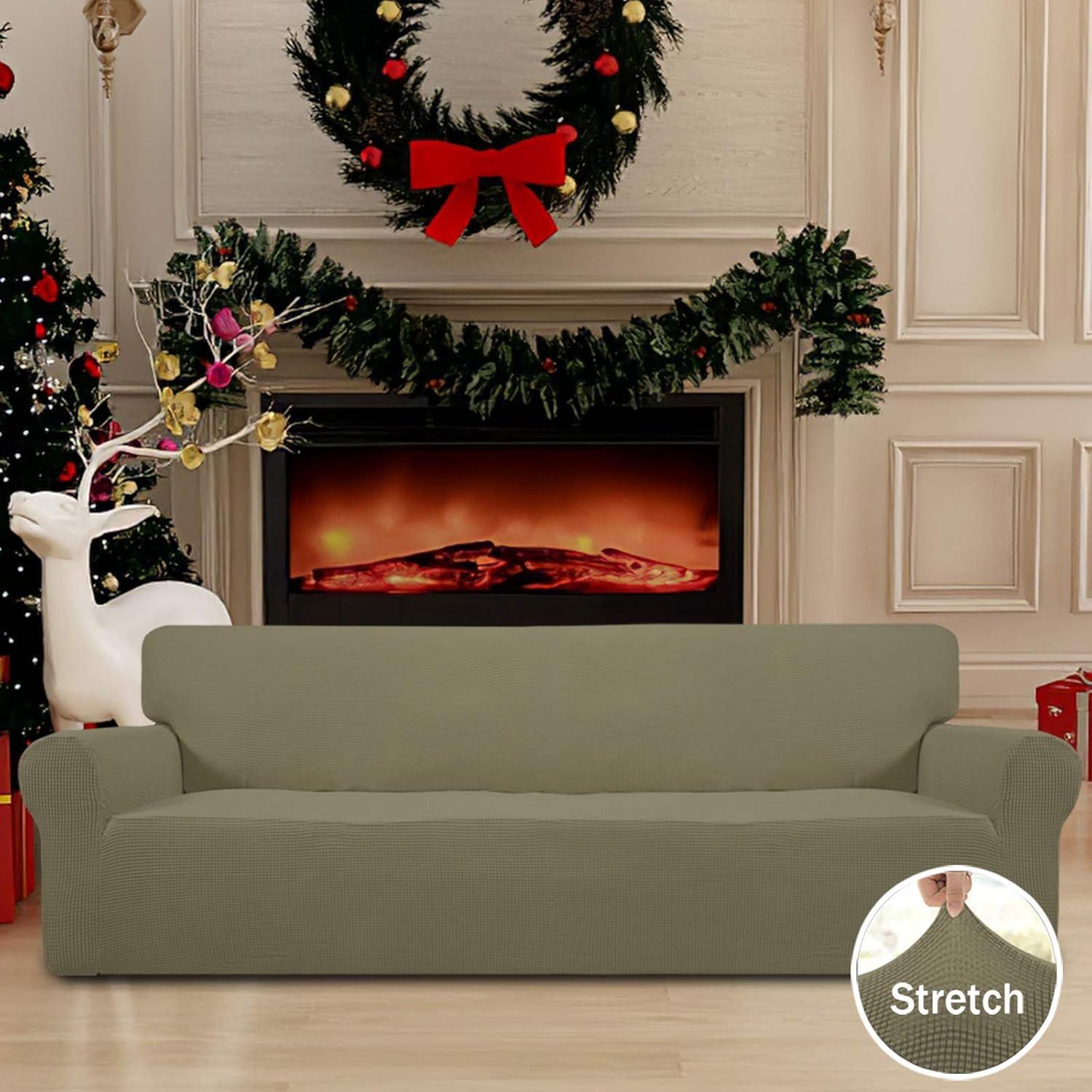 image:imageEasyGoing Stretch Sofa Slipcover 1Piece Sofa Cover Furniture Protector Couch Soft with Elastic Bottom for Kids Polyester Spandex Jacquard Fabric Small Checks Sofa Dark GrayKhaki