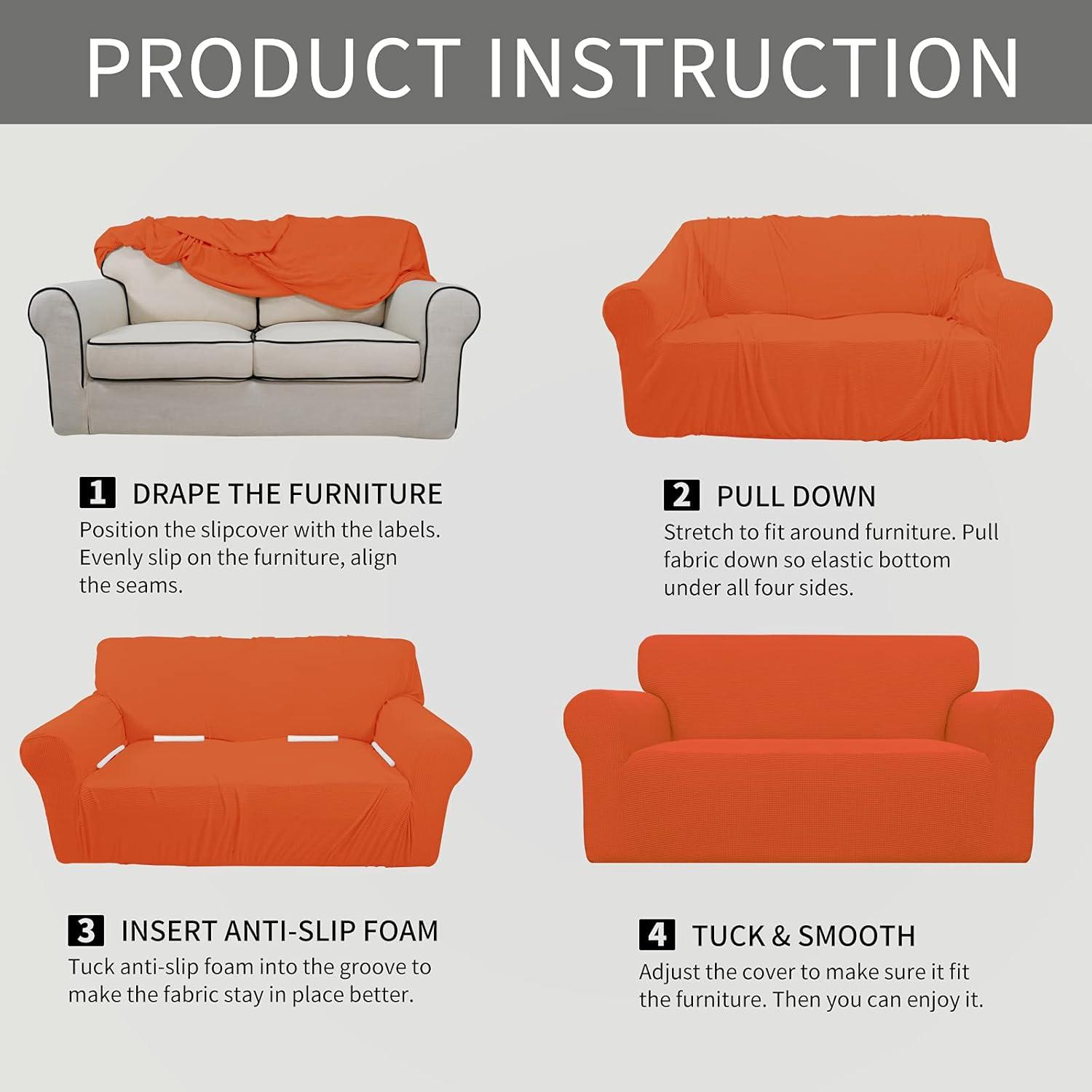 image:imageEasyGoing Stretch Sofa Slipcover 1Piece Sofa Cover Furniture Protector Couch Soft with Elastic Bottom for Kids Polyester Spandex Jacquard Fabric Small Checks Sofa Dark GrayOrange