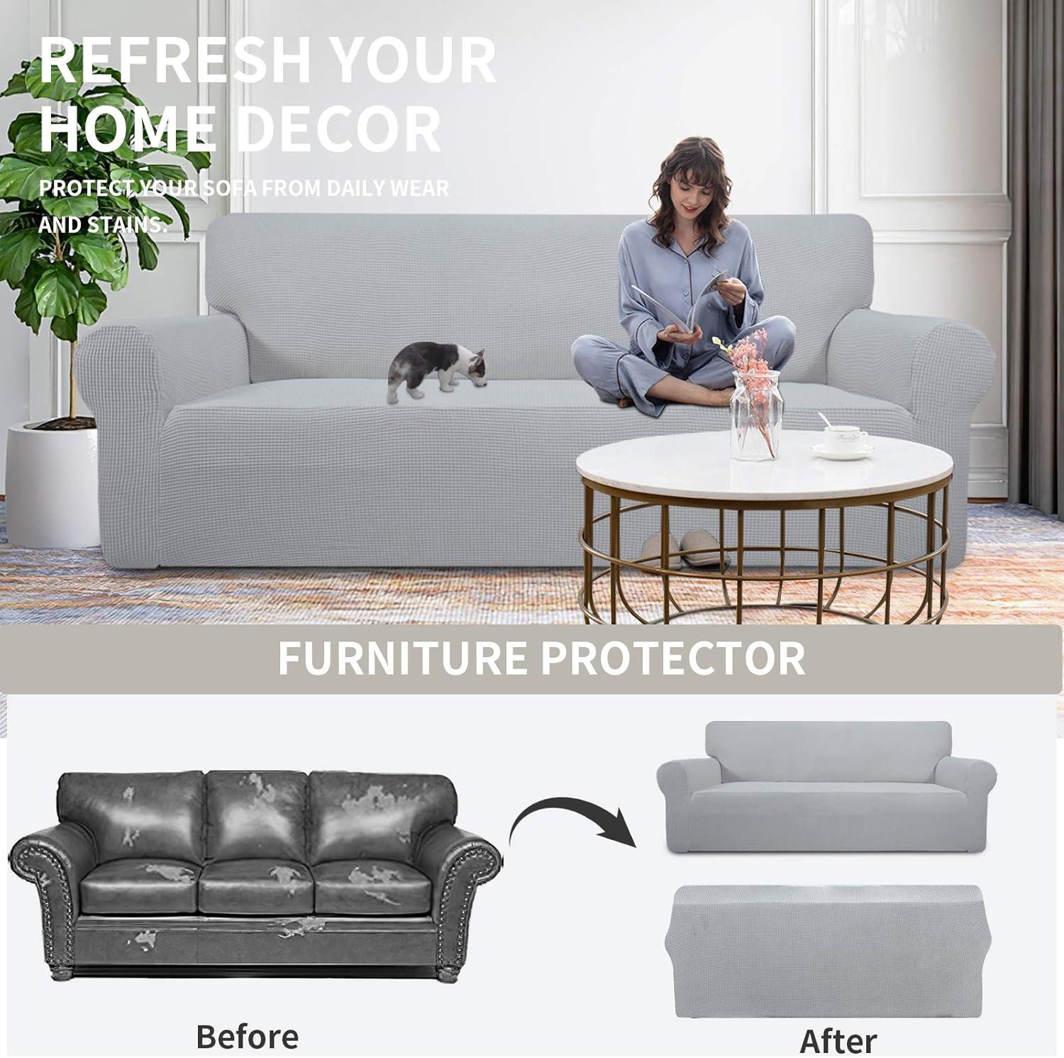 image:imageEasyGoing Stretch Sofa Slipcover 1Piece Sofa Cover Furniture Protector Couch Soft with Elastic Bottom for Kids Polyester Spandex Jacquard Fabric Small Checks Sofa Dark GraySilver Gray