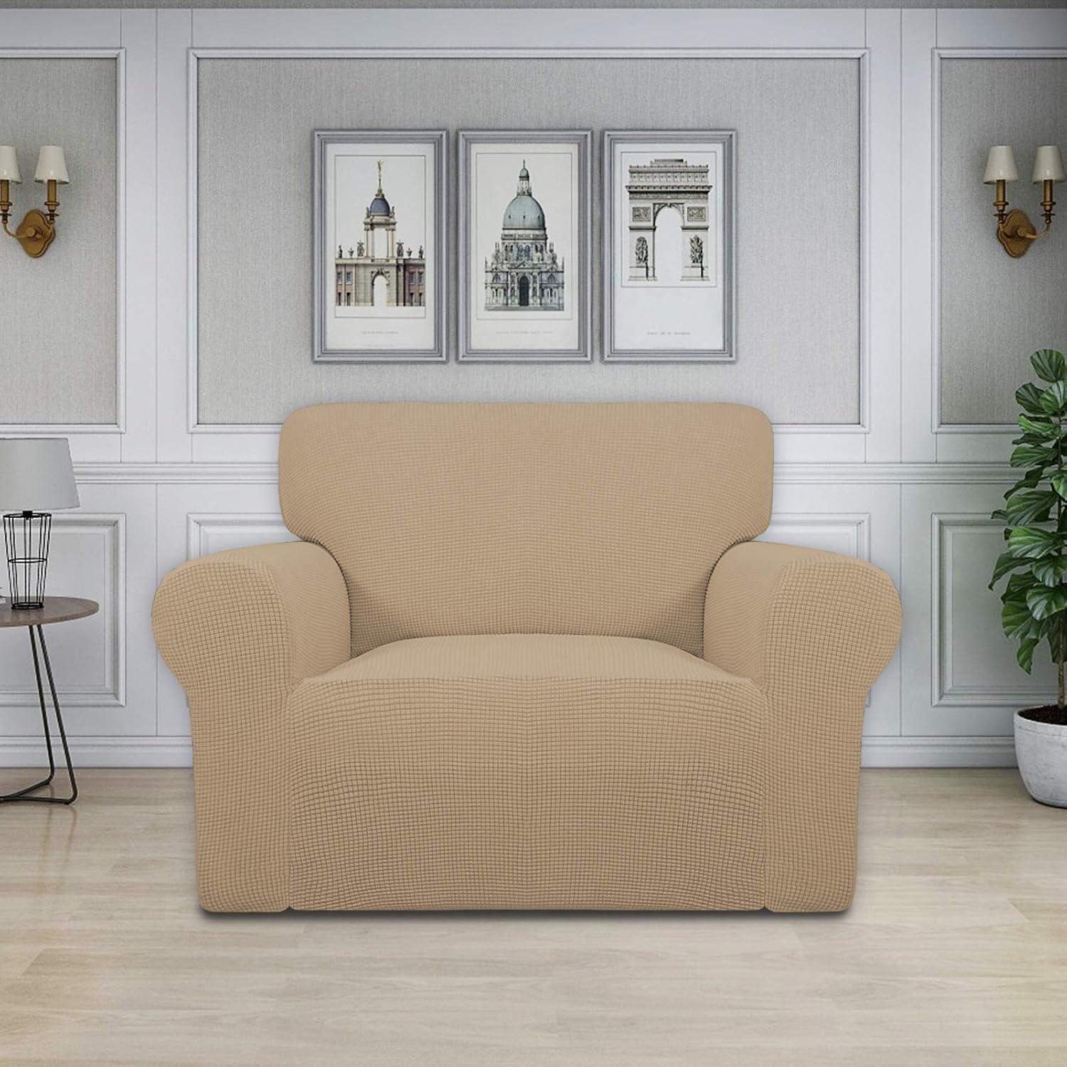 image:imageEasyGoing Stretch Sofa Slipcover 1Piece Sofa Cover Furniture Protector Couch Soft with Elastic Bottom for Kids Polyester Spandex Jacquard Fabric Small Checks Sofa Dark GraySand